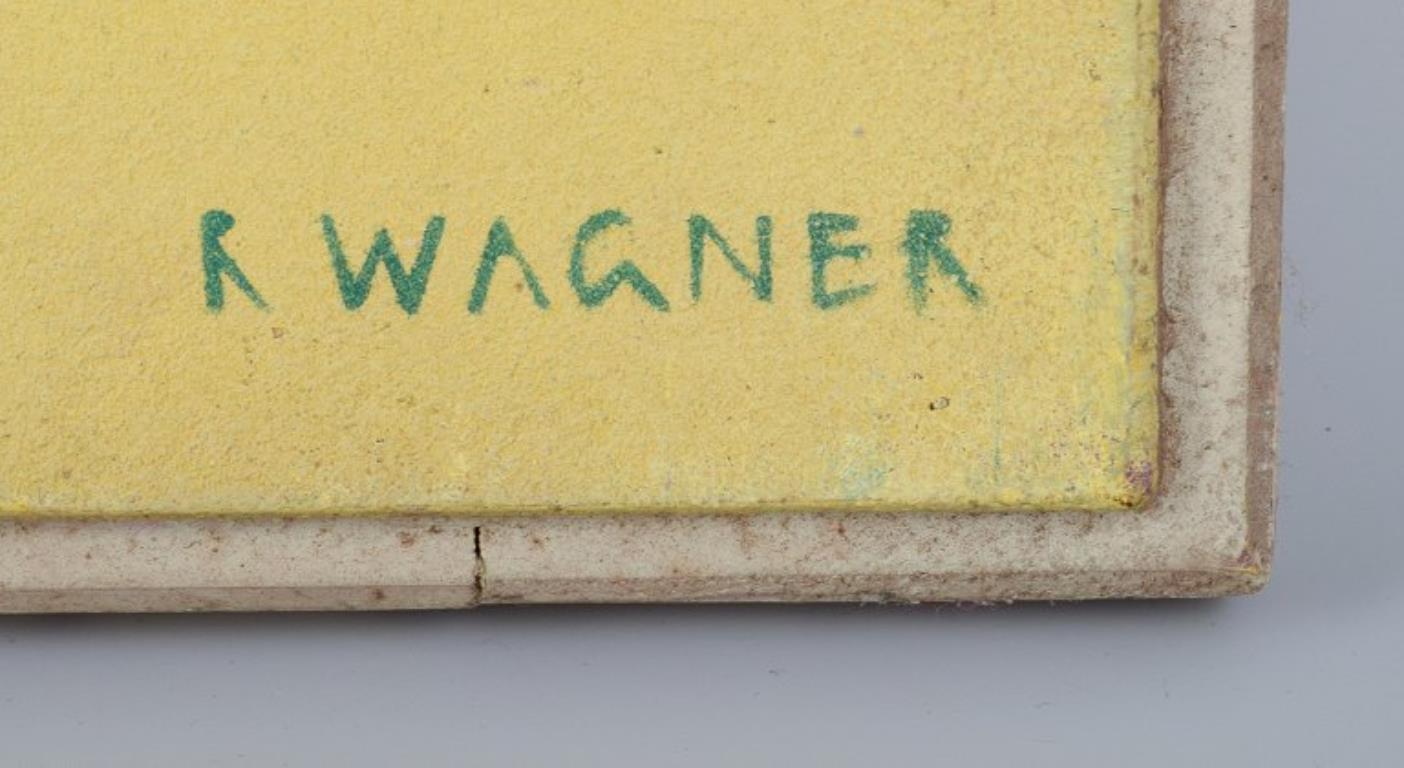 R. Wagner, europäischer Künstler. Öl auf Karton. Semi-abstrakte Komposition. 1970. (Sonstiges) im Angebot