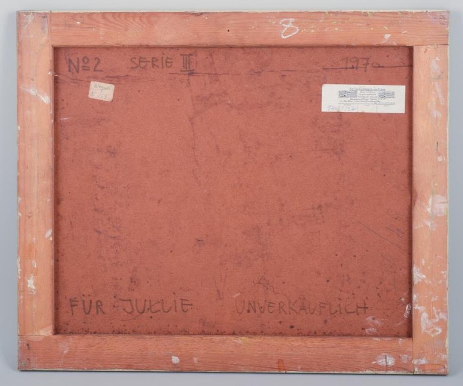 R. Wagner, europäischer Künstler. Öl auf Karton. Semi-abstrakte Komposition. 1970. im Angebot 1