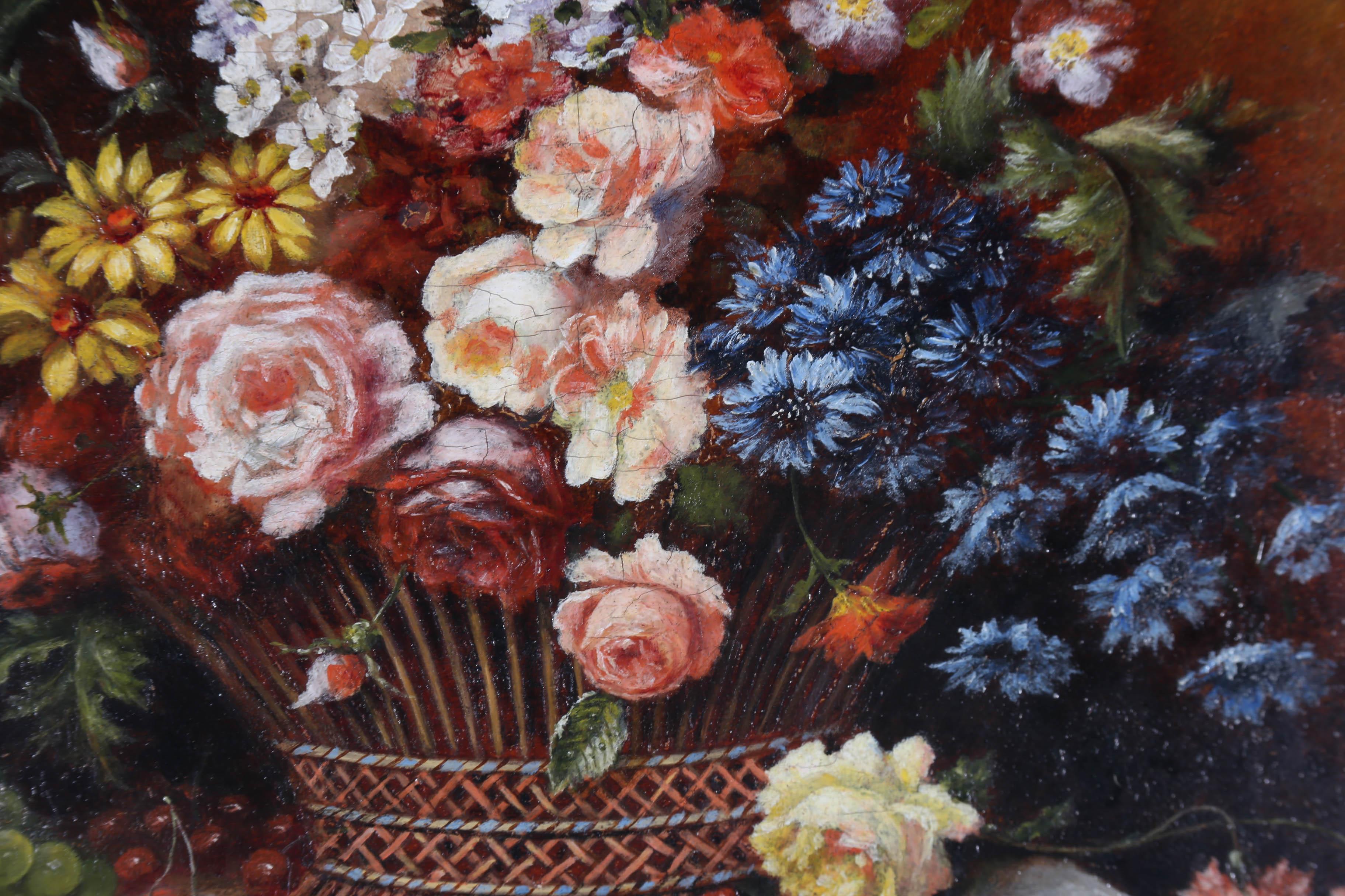 R. Waite  Gerahmtes lgemlde, niederlndischer Blumenkorb, Mitte des 20. Jahrhunderts 4