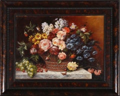 R. Waite  Gerahmtes lgemlde, niederlndischer Blumenkorb, Mitte des 20. Jahrhunderts