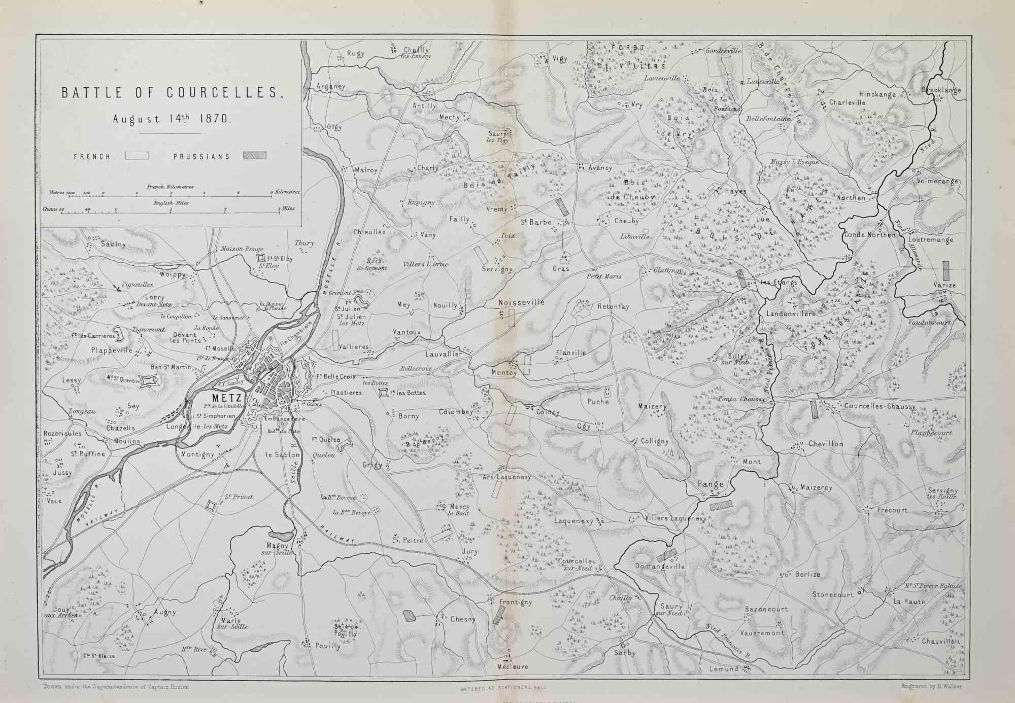 Battle of Courcelles is a map realized by R. Walker.

Lithograph, printed in 1872 by Milliam Mackenzie, London.
Good condition.
