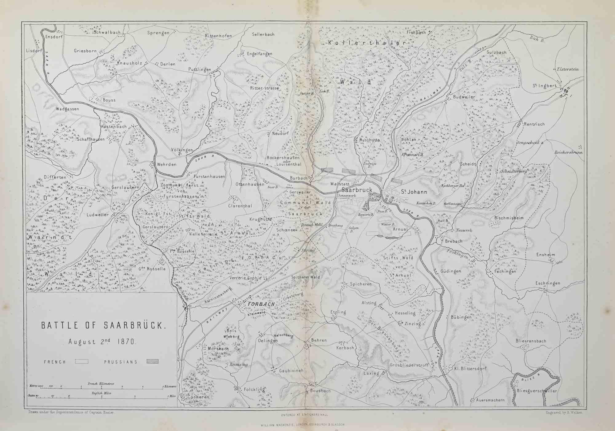 Battle of Saarbruck is an map realized by R. Walker.

Lithograph, printed in 1872 by Milliam Mackenzie, London.
Good condition.

