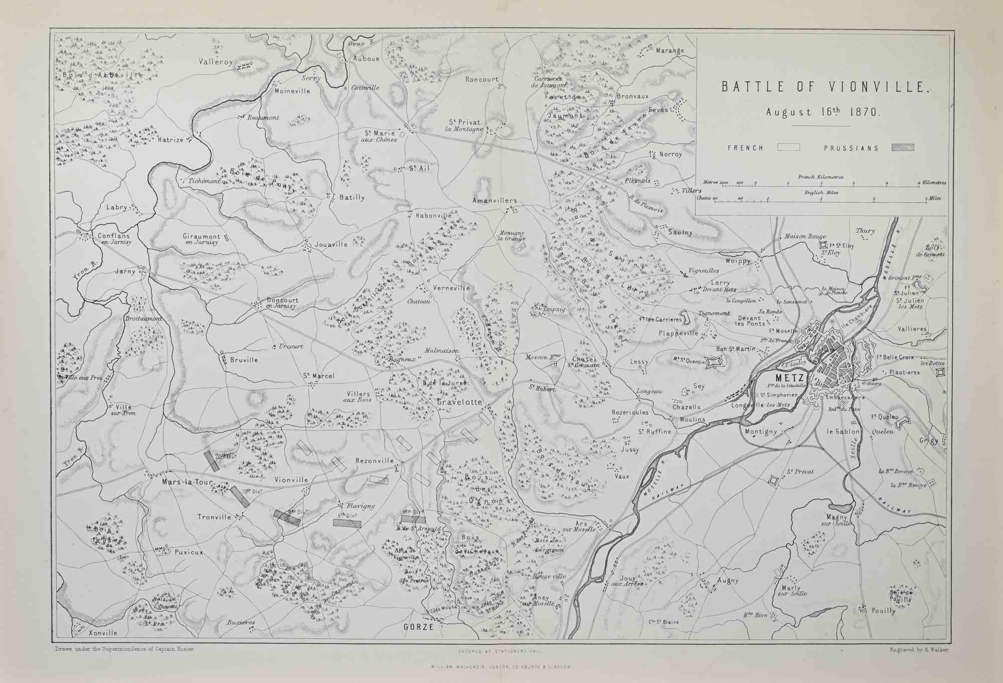 Battle of Vionville is a map realized by R. Walker.

Lithograph, printed in 1872 by Milliam Mackenzie, London.
Good condition.

