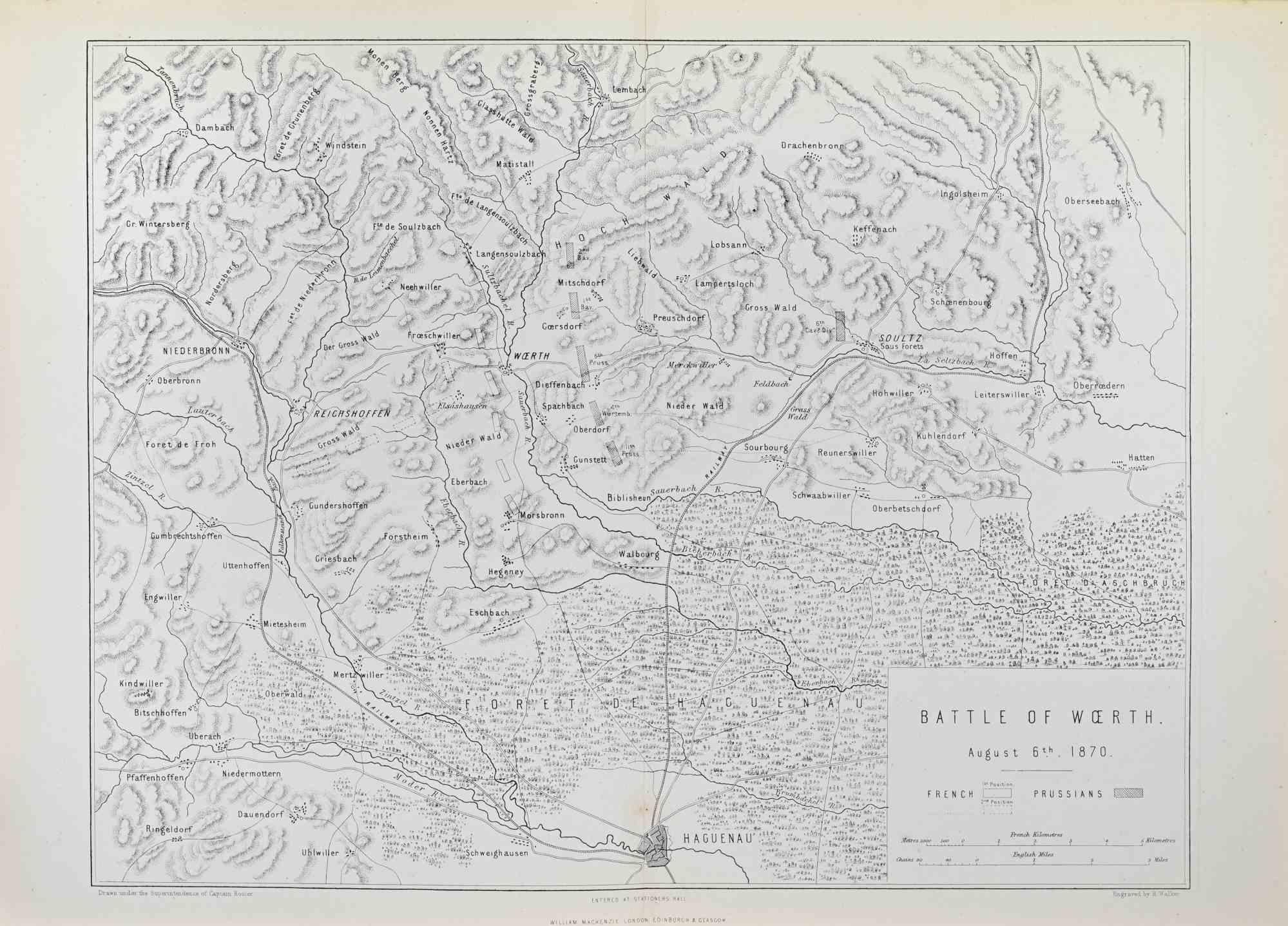 Battle of Woerth is a map realized by R. Walker.

Lithograph, printed in 1872 by Milliam Mackenzie, London.
Good condition.