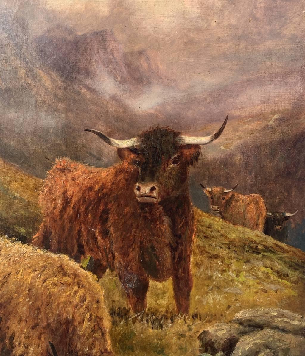 R. Watson ( Britischer Maler) – Landschaftsmalerei des 19. Jahrhunderts – Hochlandrinder im Angebot 3