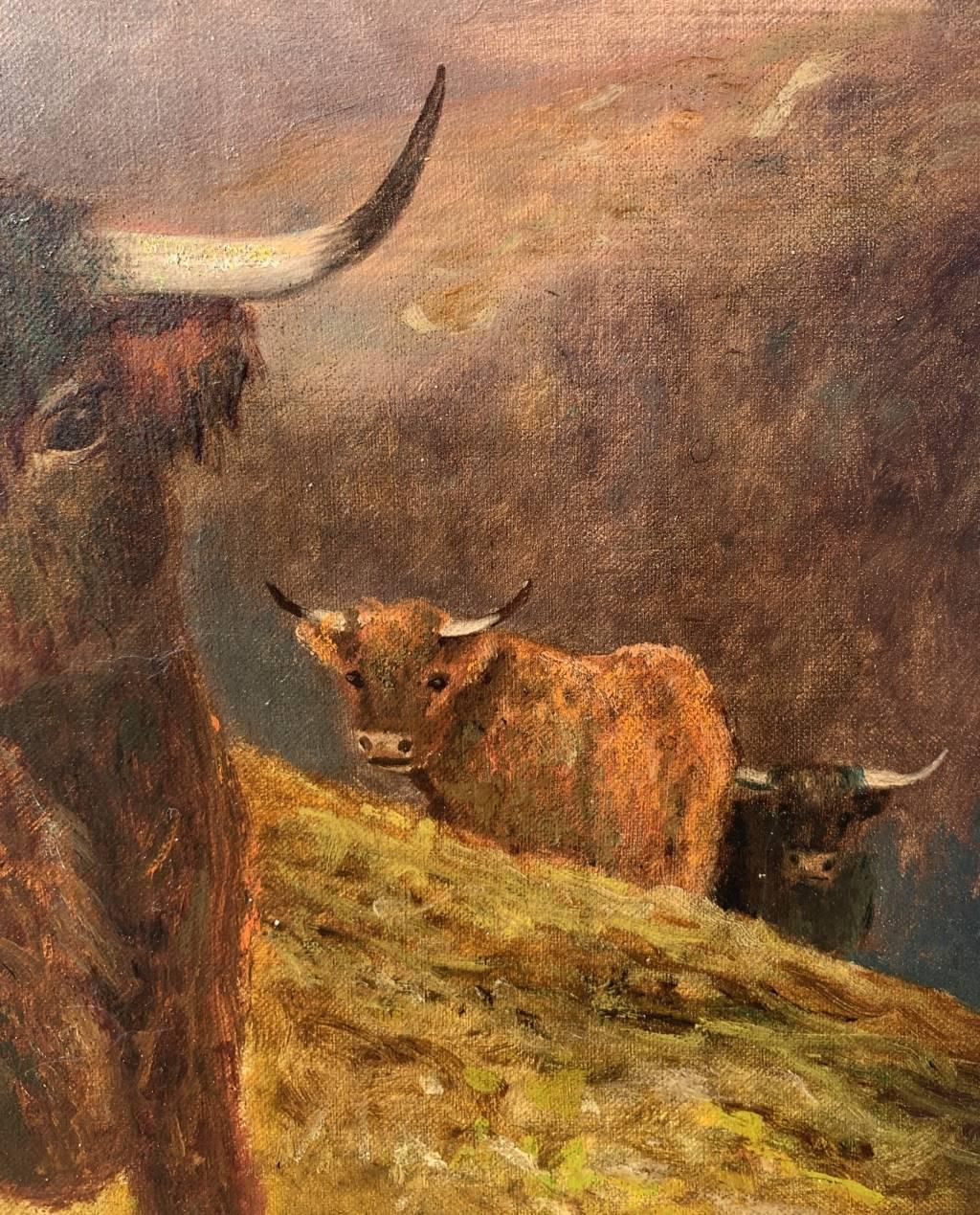 R. Watson ( Britischer Maler) – Landschaftsmalerei des 19. Jahrhunderts – Hochlandrinder im Angebot 5