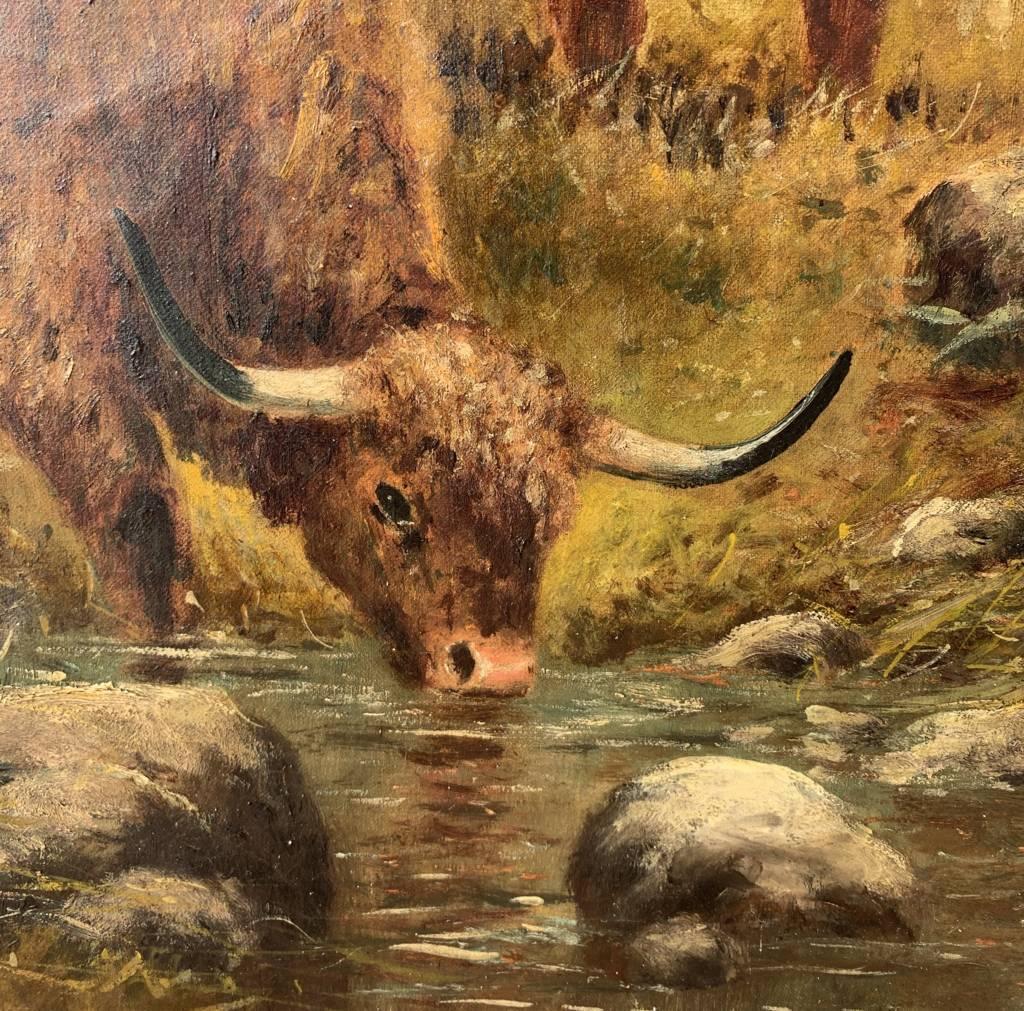 R. Watson ( Britischer Maler) – Landschaftsmalerei des 19. Jahrhunderts – Hochlandrinder im Angebot 7
