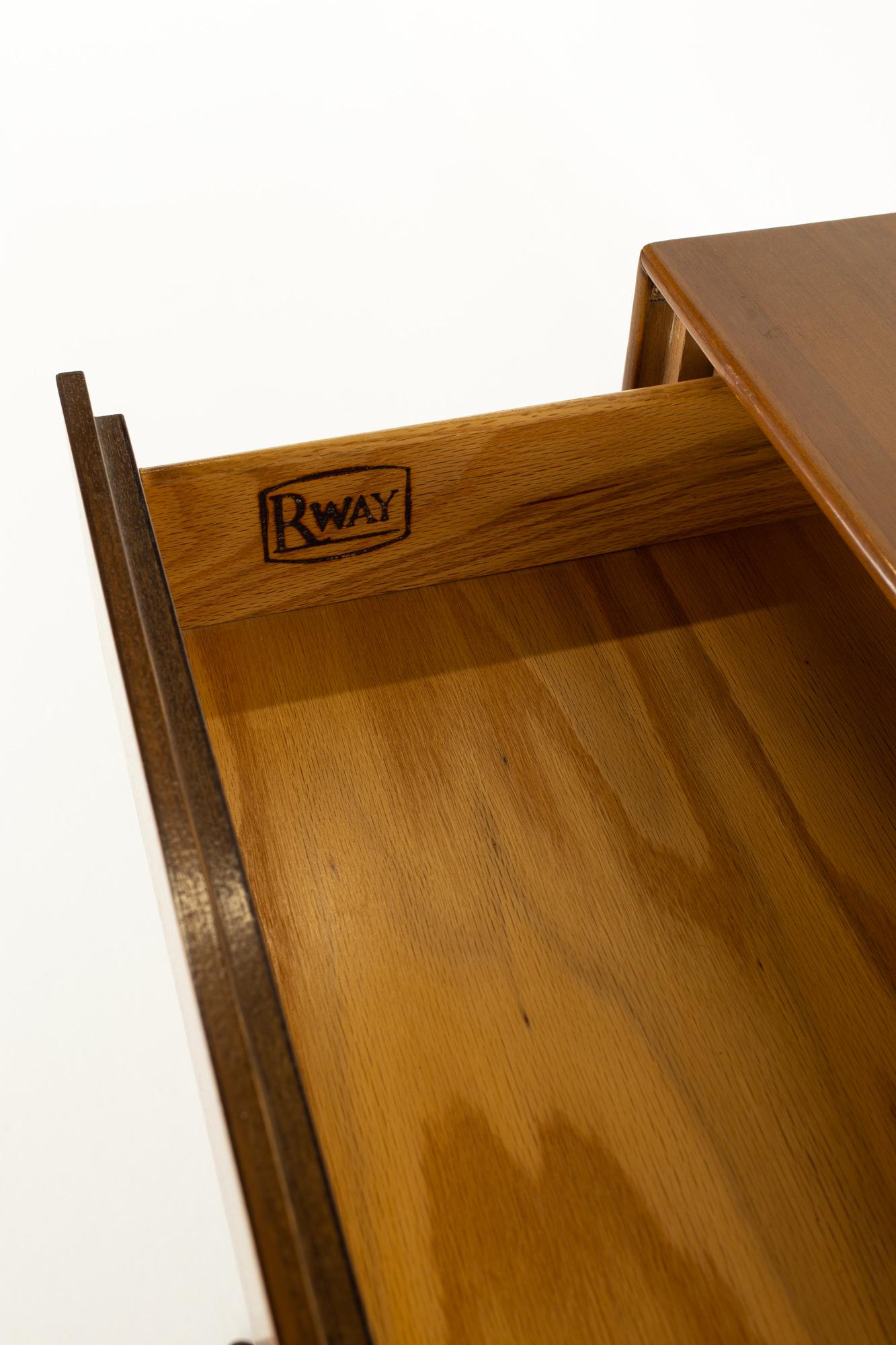 Rway Mid Century 5 Drawer Walnut and Brass Highboy Dresser For Sale 4
