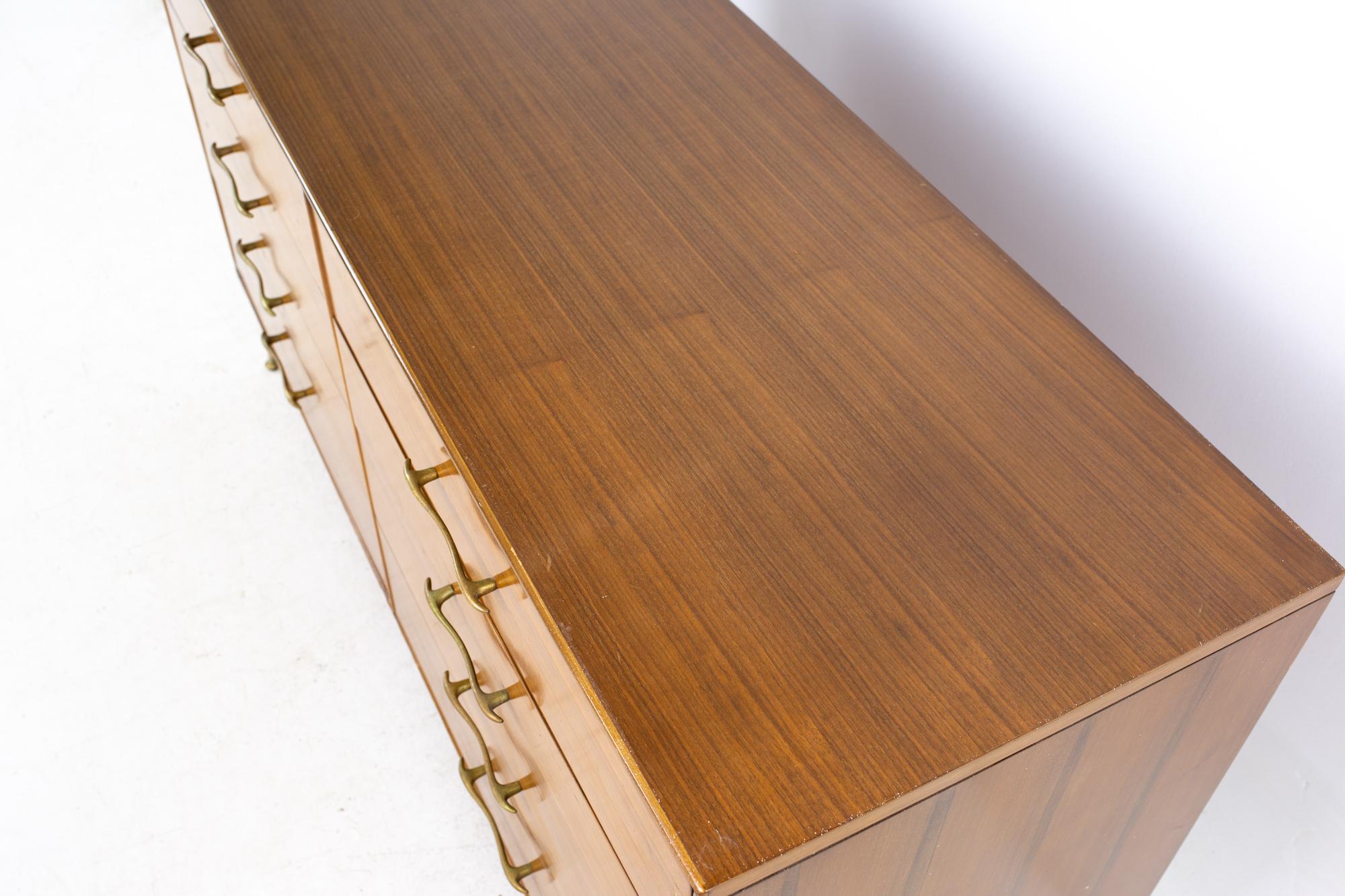 R-Way Mid Century Walnut and Brass Lowboy Dresser 2