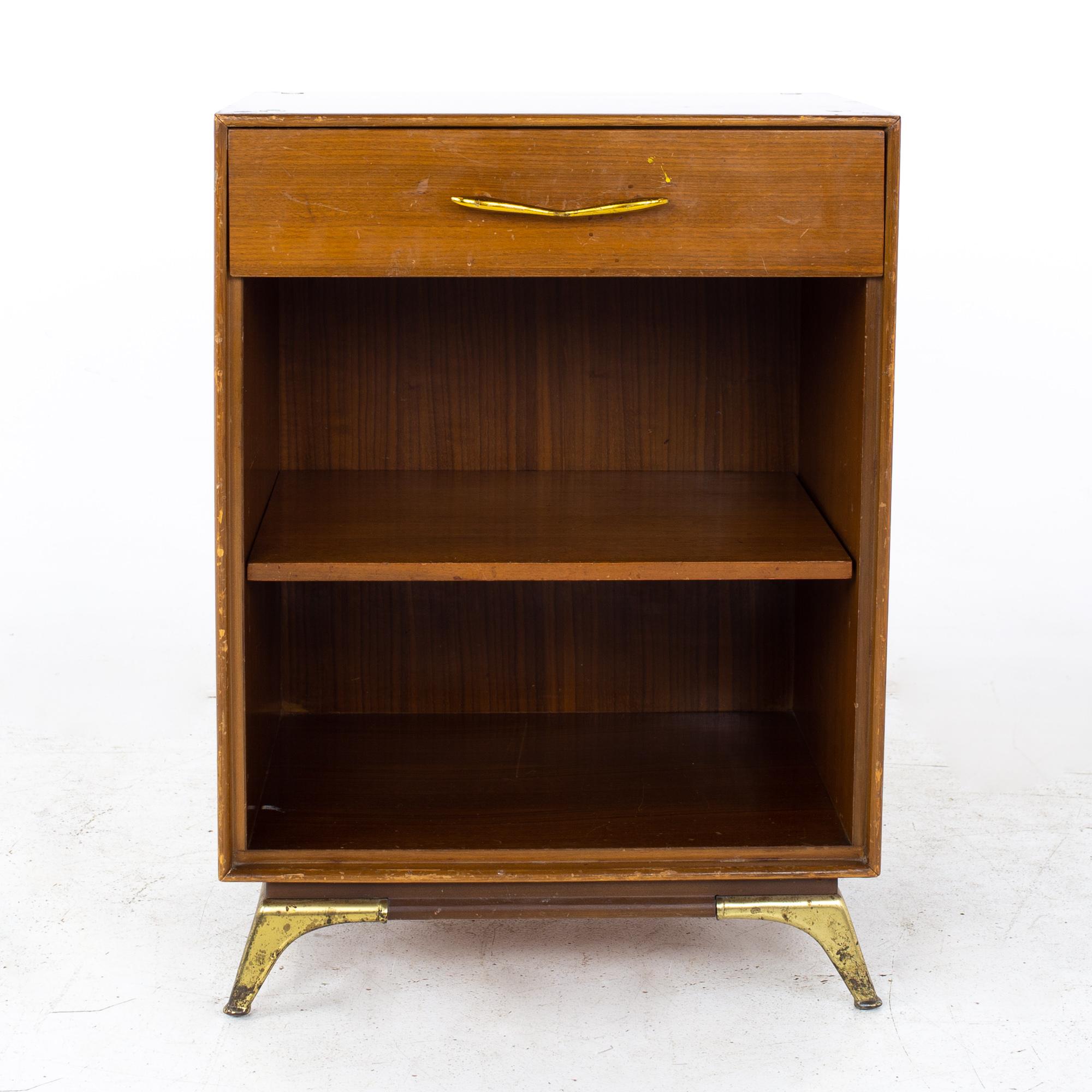R-Way Mid Century Walnut and Brass Nightstands, a Pair 4
