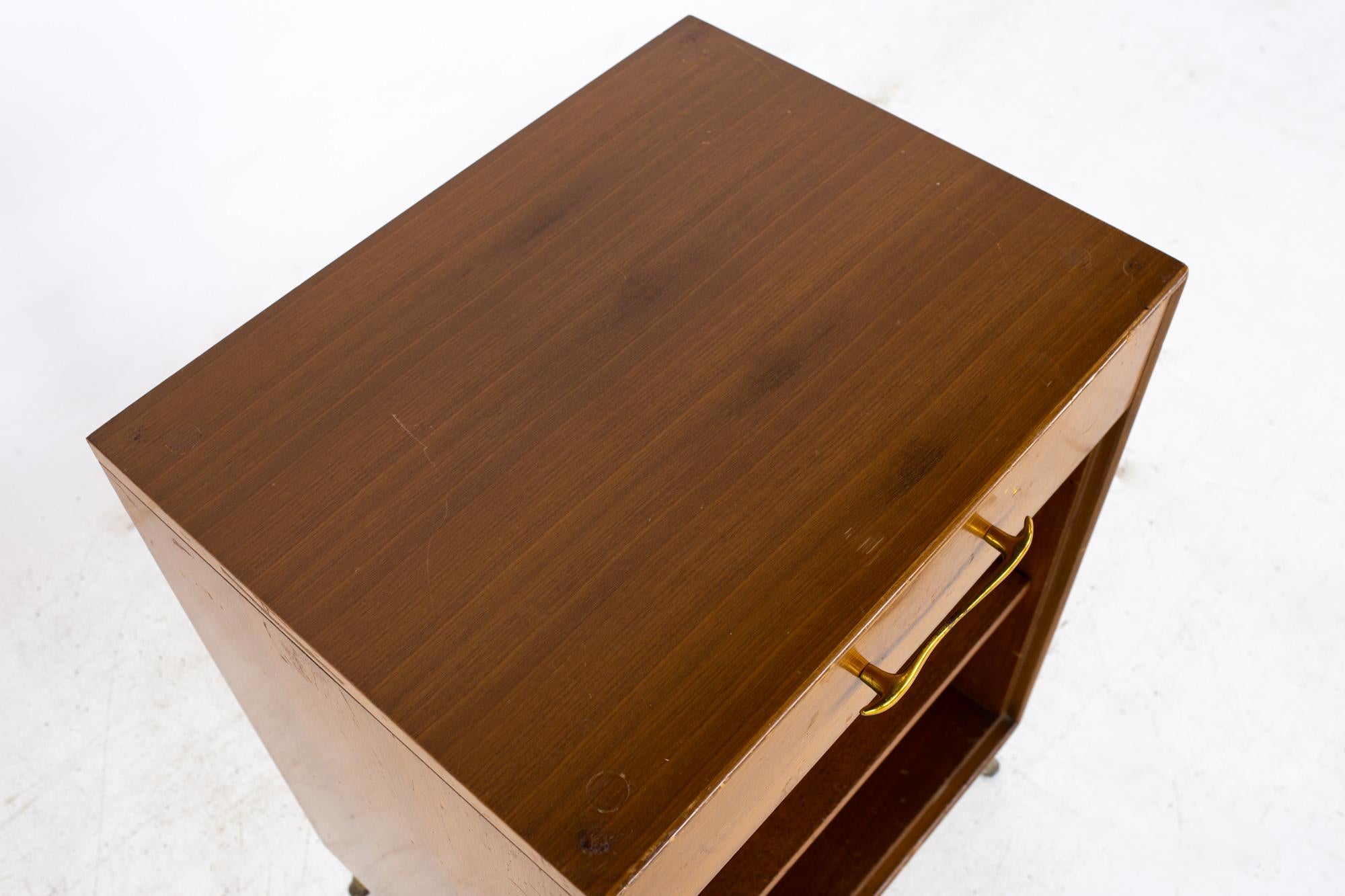 R-Way Mid Century Walnut and Brass Nightstands, a Pair 6