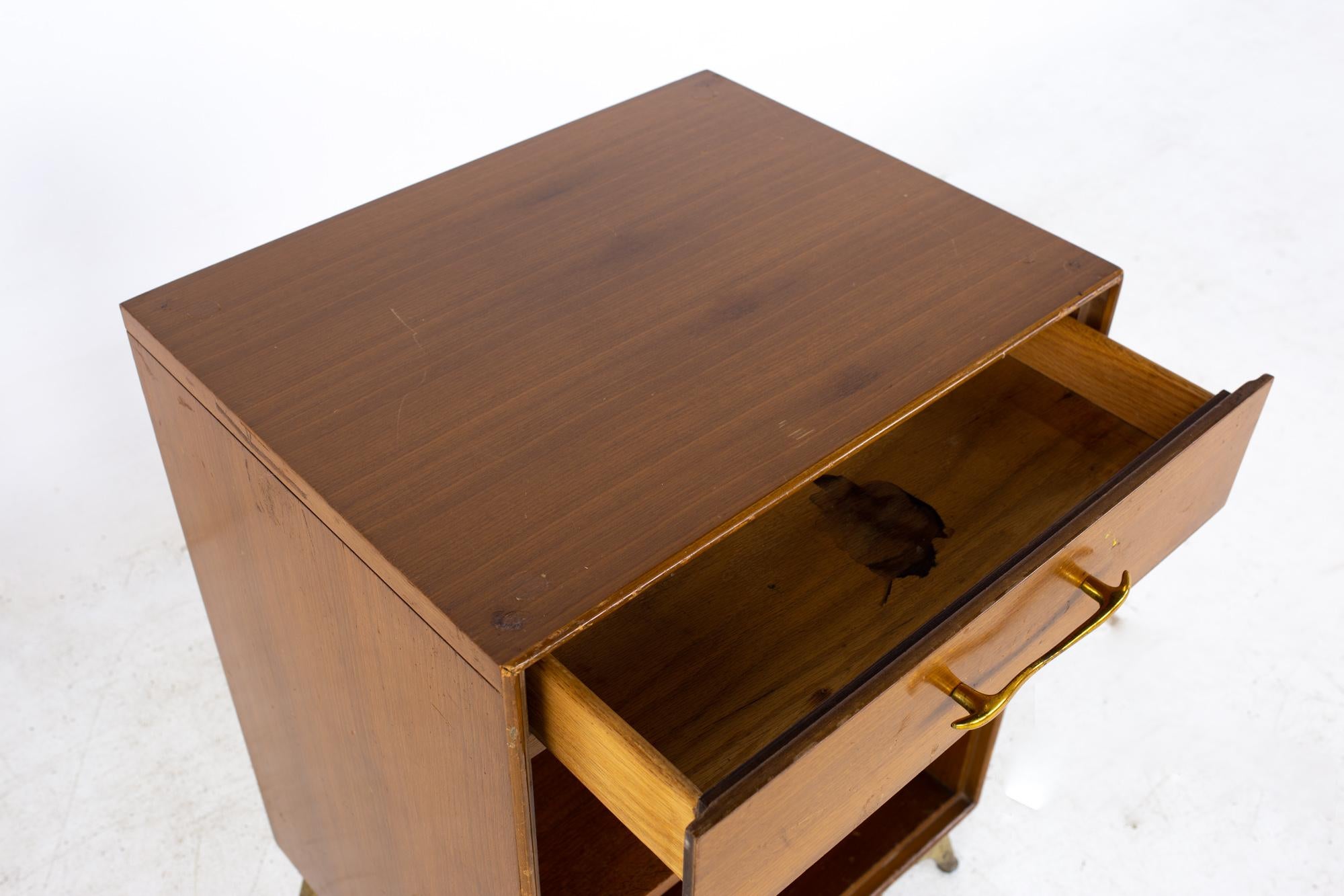 R-Way Mid Century Walnut and Brass Nightstands, a Pair 7