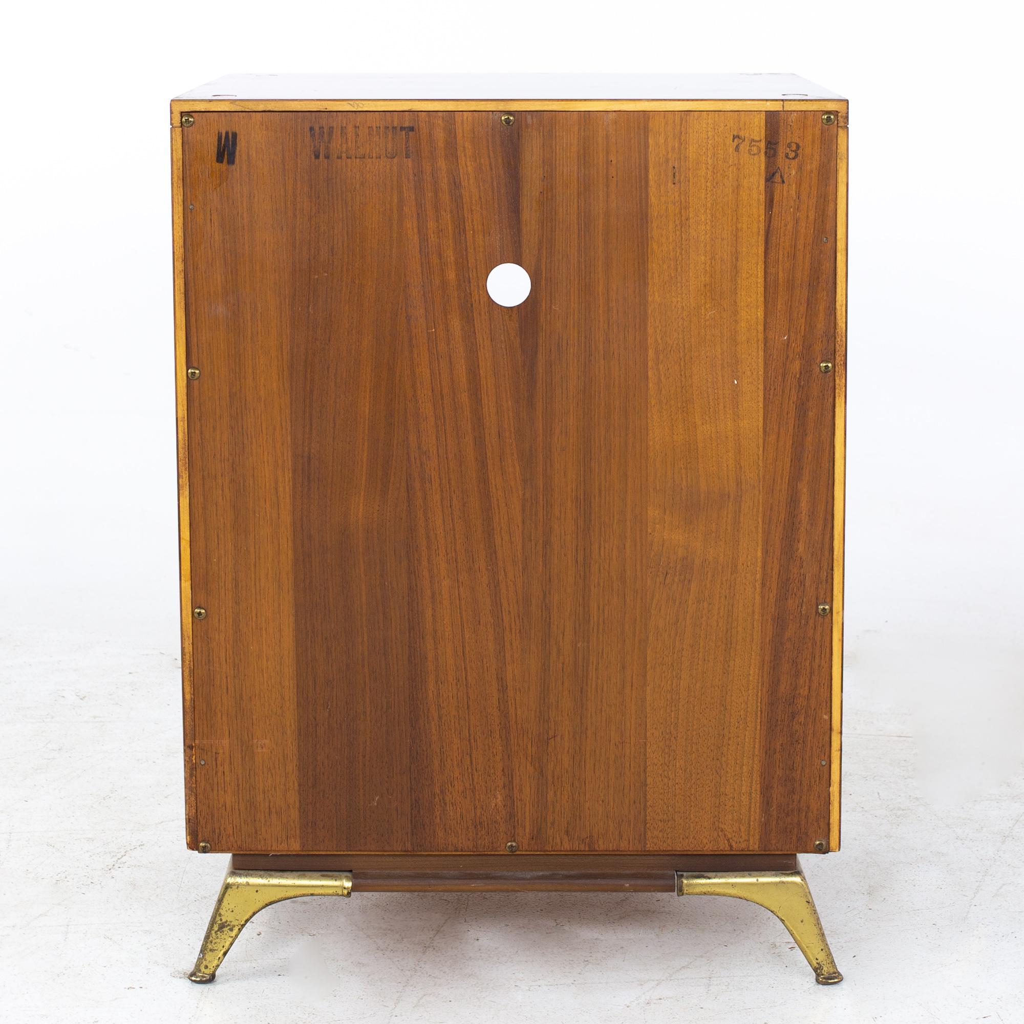 R-Way Mid Century Walnut and Brass Nightstands, a Pair 8