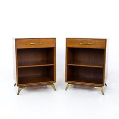 R-Way Mid Century Walnut and Brass Nightstands, a Pair