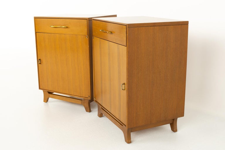 Rway Mid Century Walnut and Brass Nightstands A Pair at 1stDibs