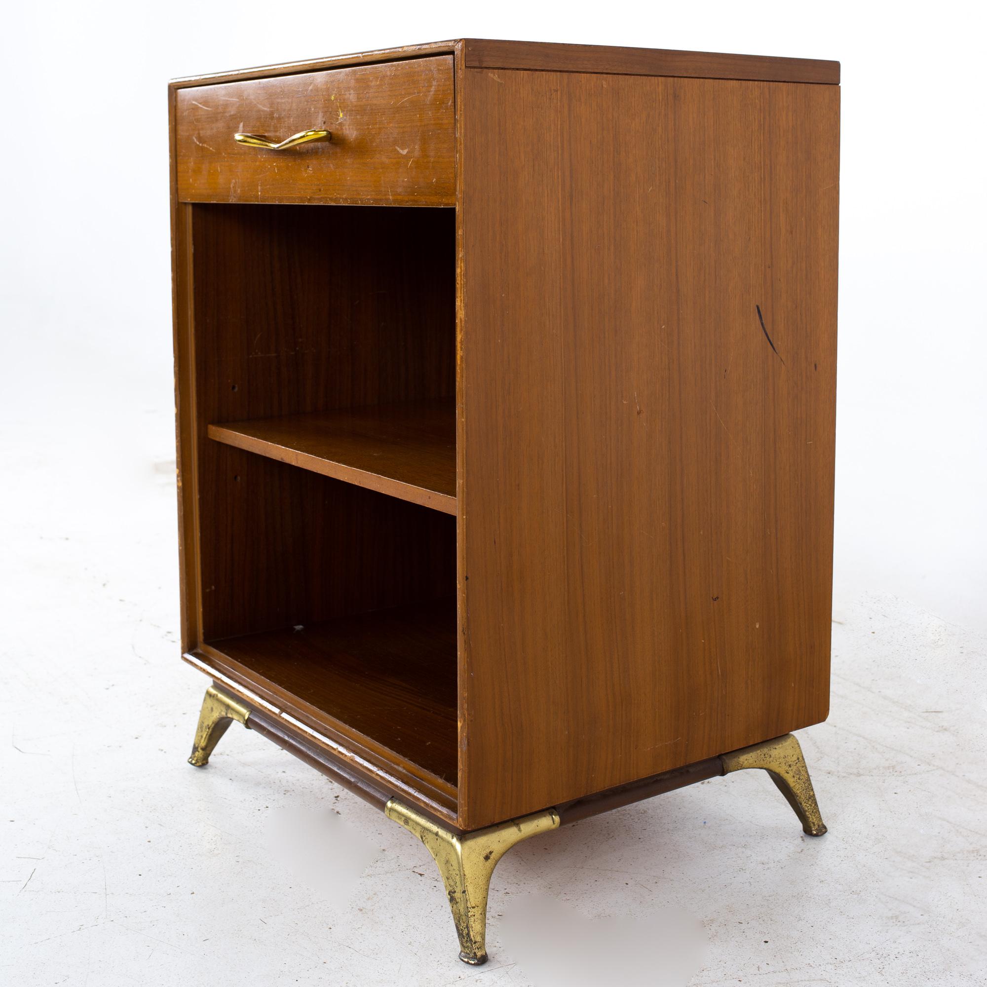 R-Way Mid Century Walnut and Brass Nightstands, a Pair 2