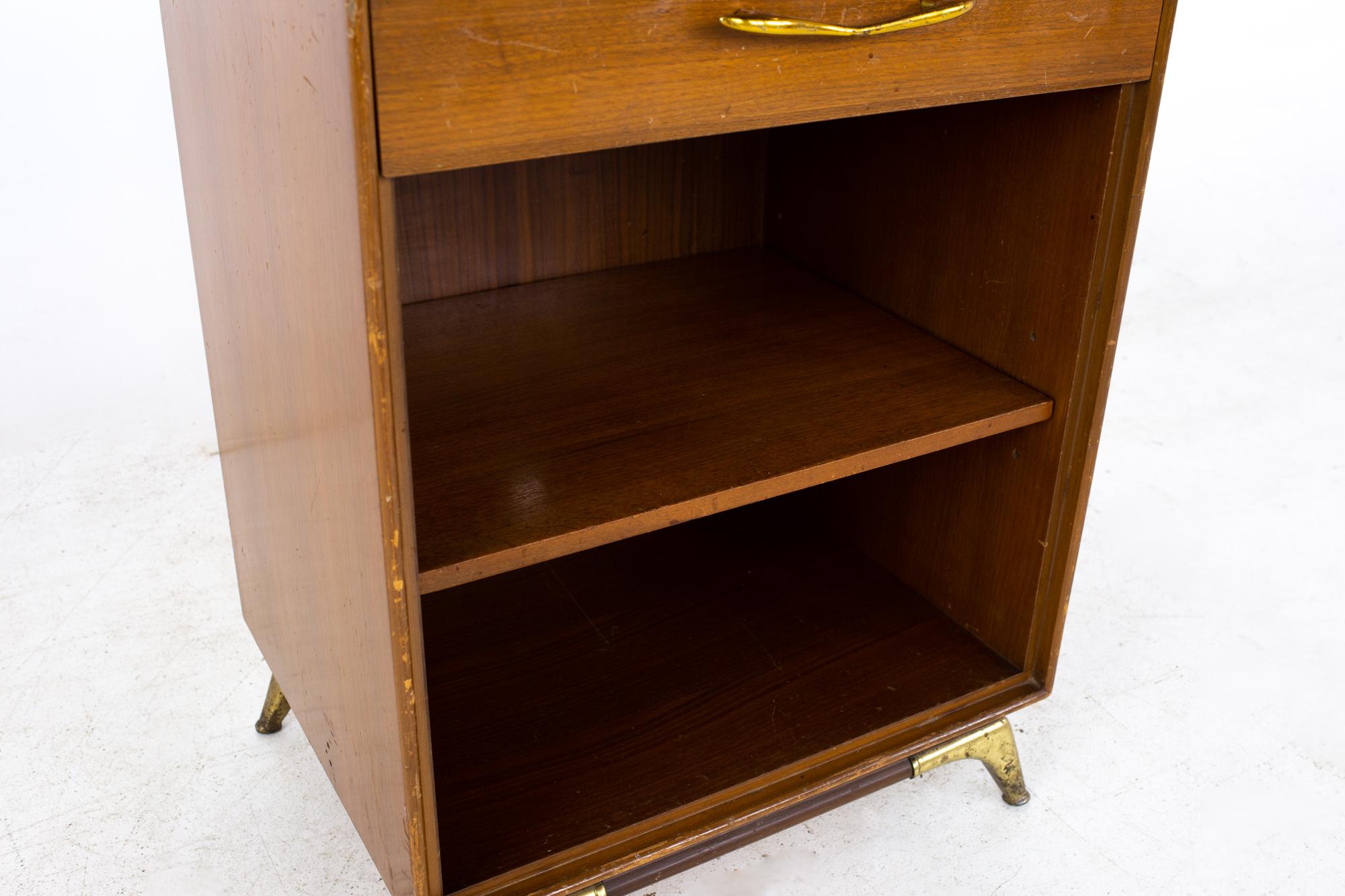 R-Way Mid Century Walnut and Brass Nightstands, a Pair 3