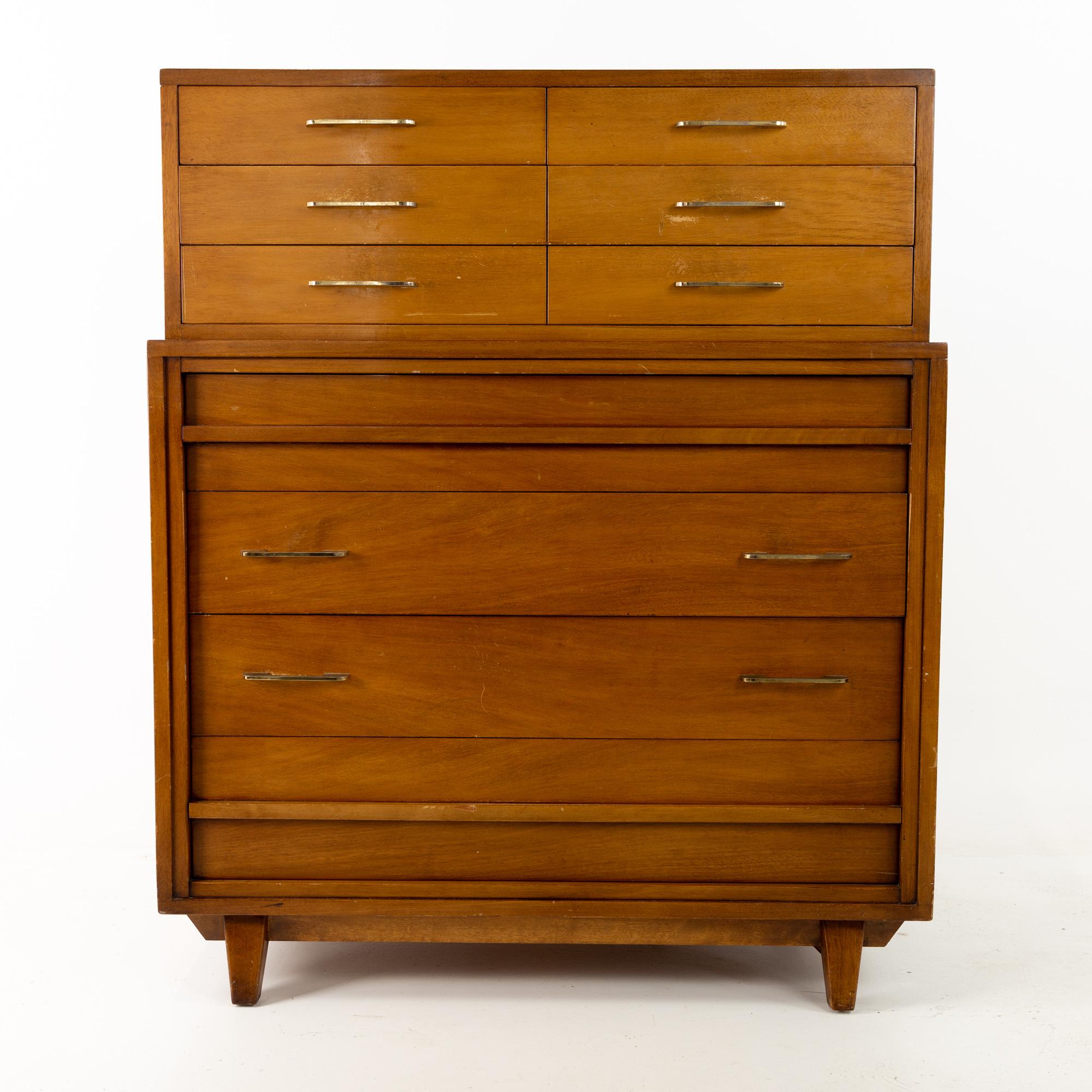 R-Way Mid Century honey walnut 7 drawer highboy dresser
This dresser is 37 wide x 20.5 deep x 46 inches high

This price includes getting this piece in what we call restored vintage condition. That means the piece is permanently fixed upon purchase