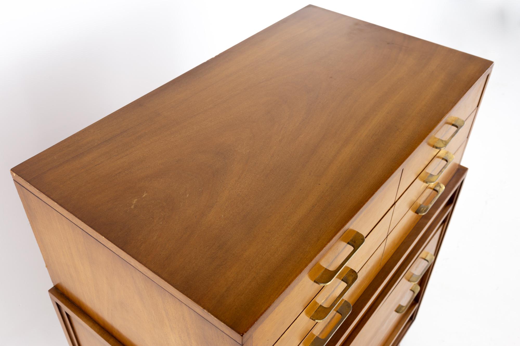 Late 20th Century R-Way Mid Century Honey Walnut 7-Drawer Highboy Dresser