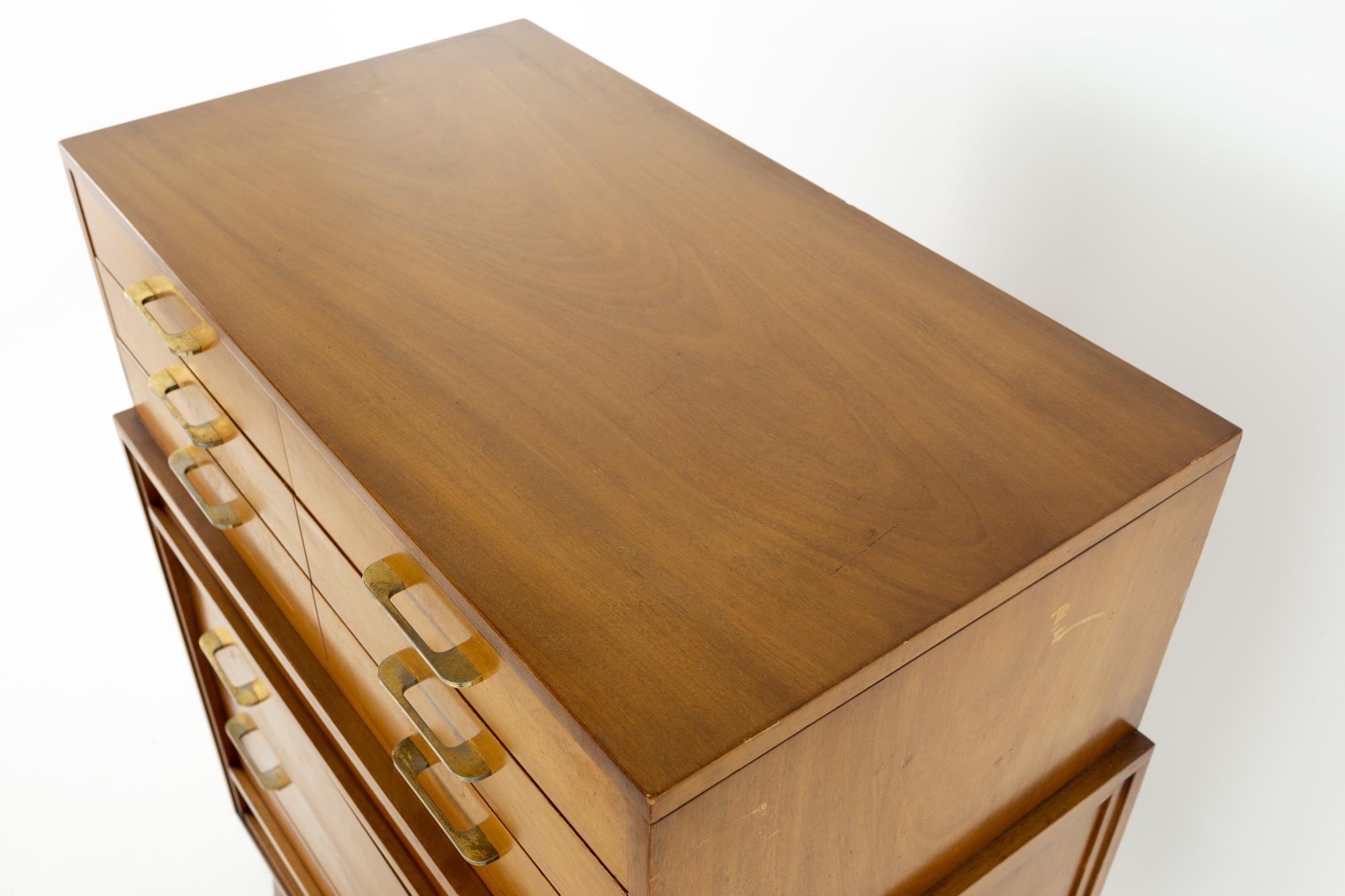 Wood R-Way Mid Century Honey Walnut 7-Drawer Highboy Dresser