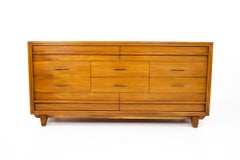 RWAY Mid Century Honey Walnut and Brass 10-Drawer Lowboy Dresser