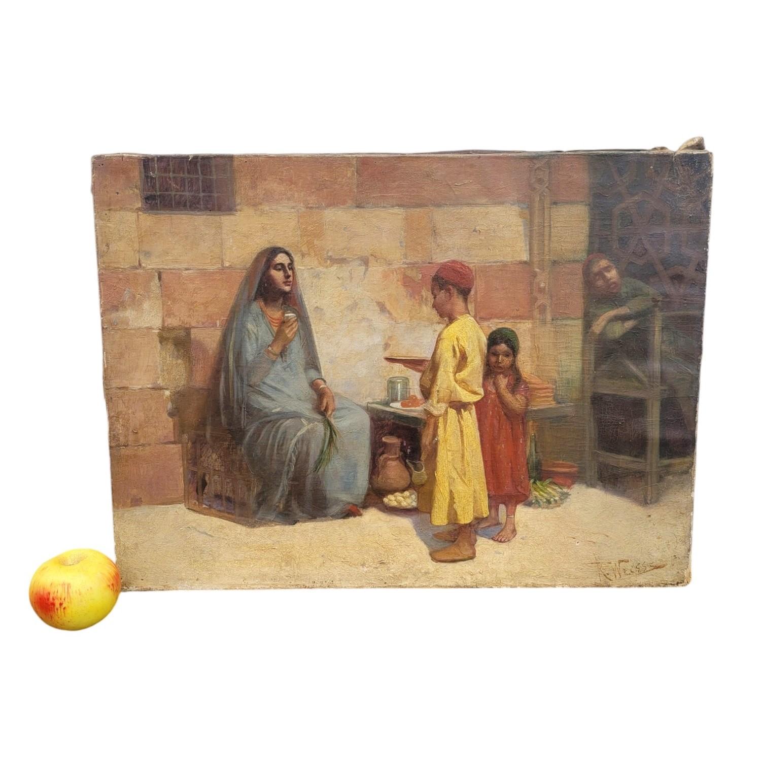 XIXe siècle R Weisse, scène de rue, peinture orientaliste, fin 19e début 20e siècle en vente