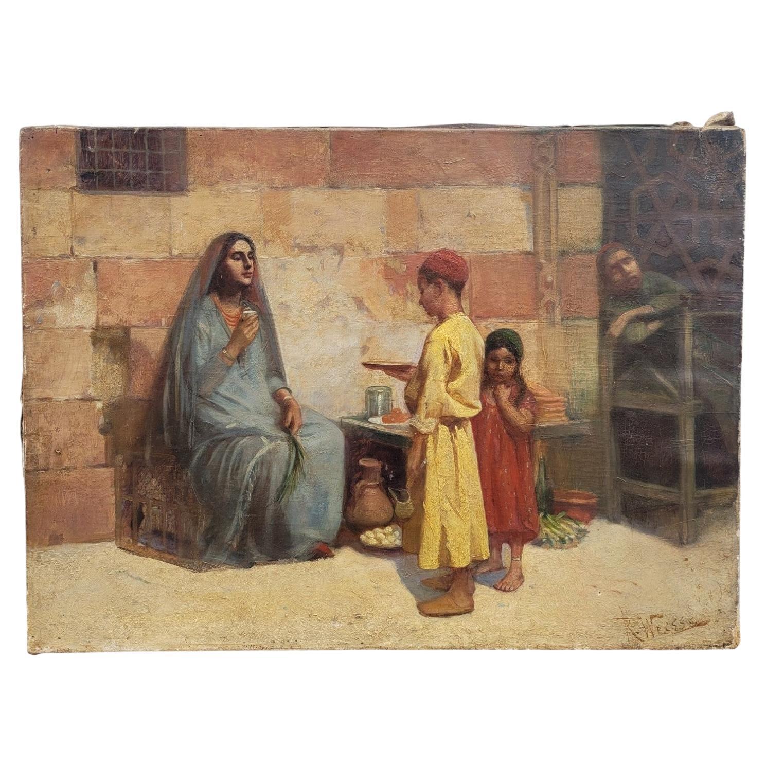 R Weisse, Street Scene, Orientalist Painting, Late 19th Early 20th Century