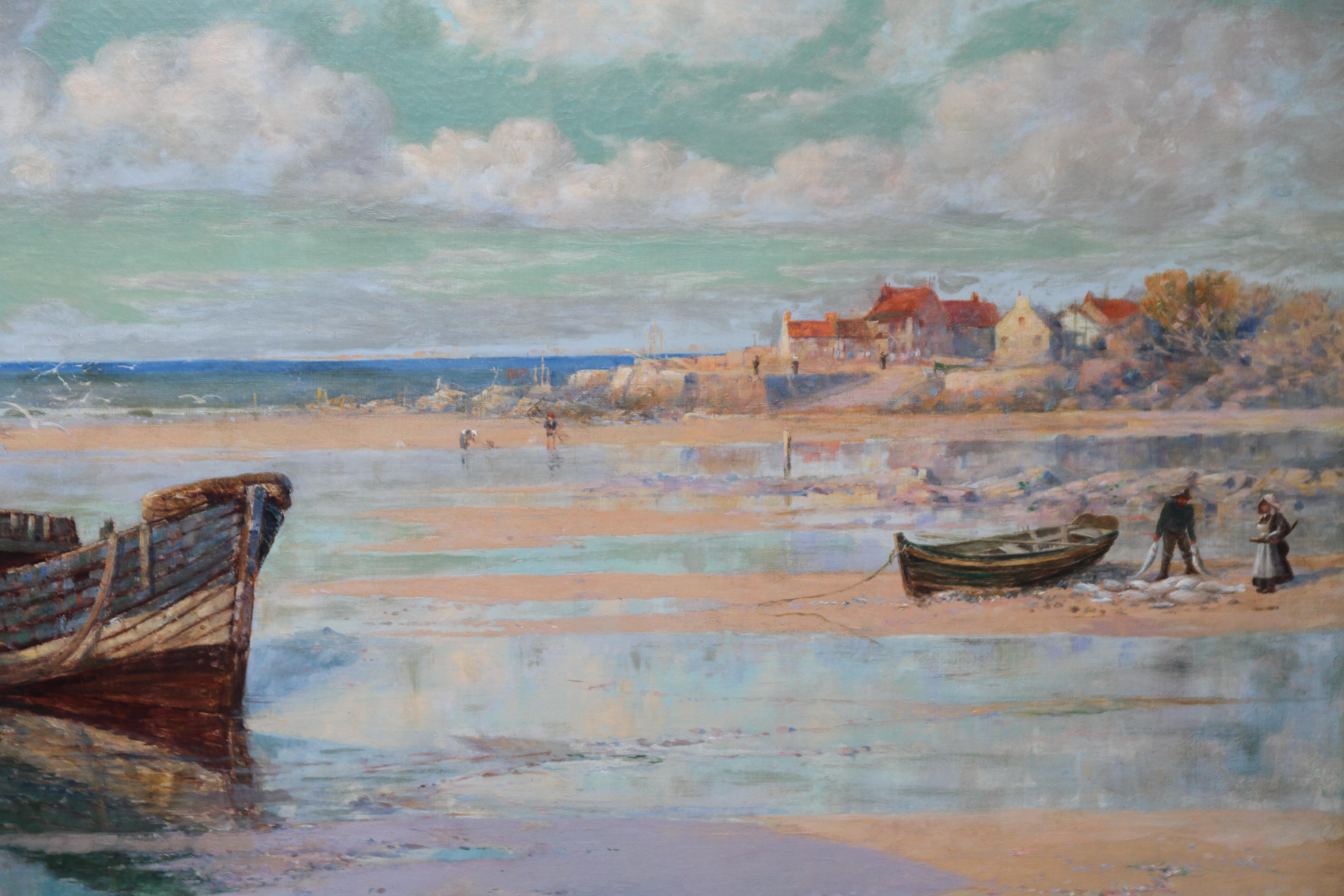 Left by the Tide - British art 19thC Impressionist oil painting beachscape boat 2