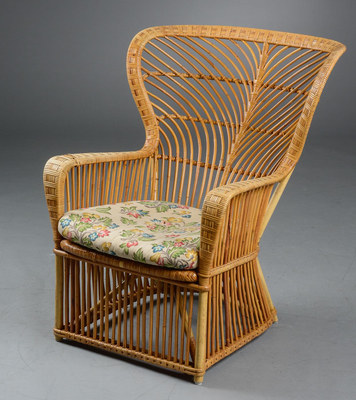 Danish R. Wengler, Wingback Wicker Chair with Plaque from R. Wengler, Copenhagen For Sale