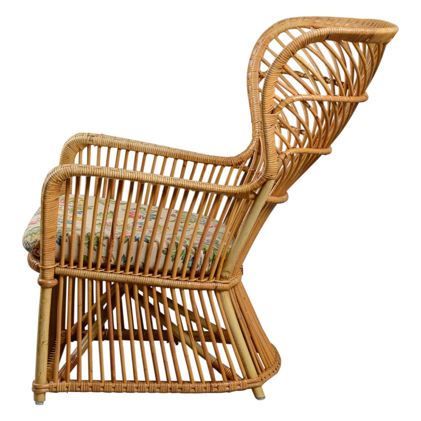 R. Wengler, Wingback Wicker Chair with Plaque from R. Wengler, Copenhagen For Sale