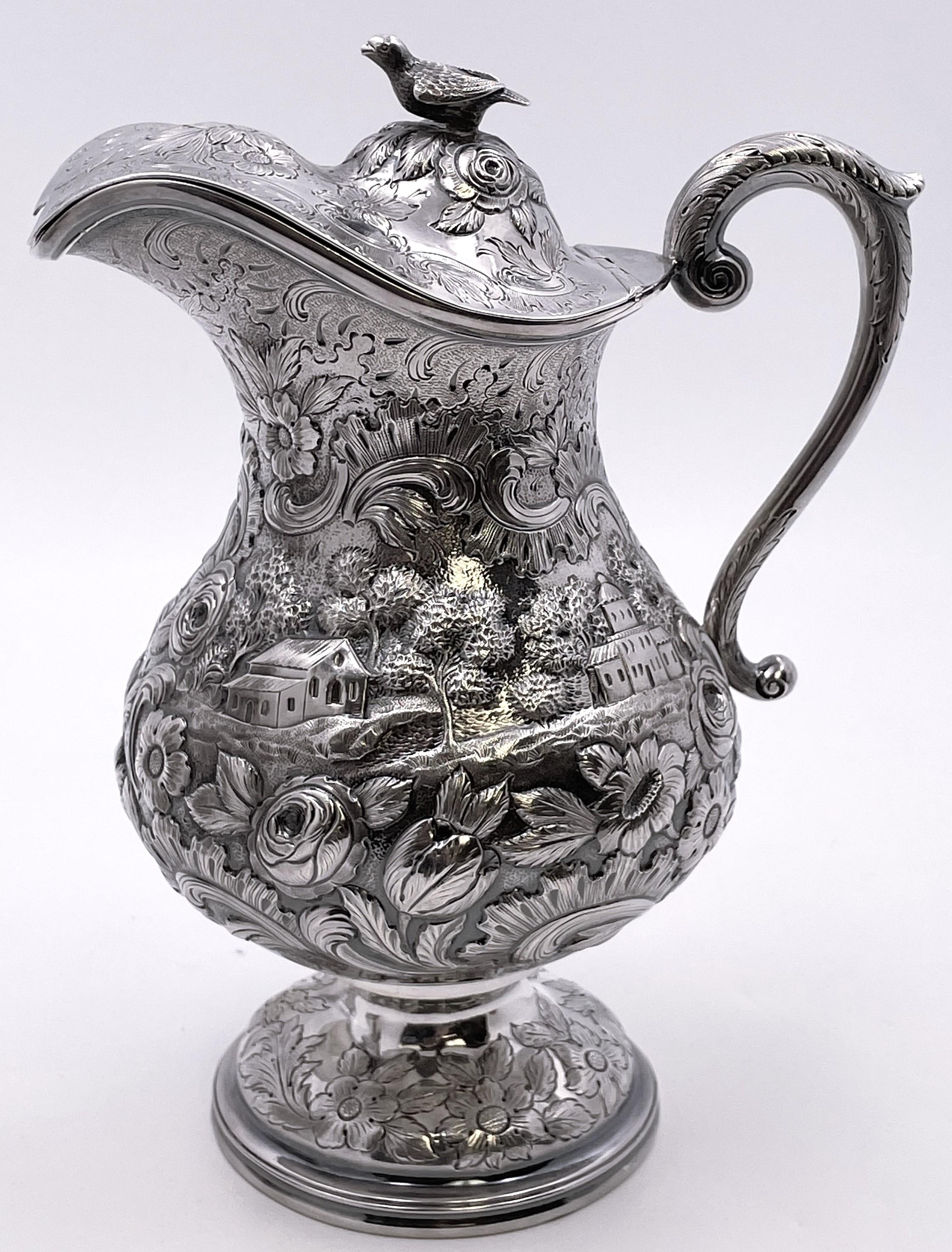 R. Service à thé et à café 6 pièces en A. Silver Repousse de château architectural en vente 11