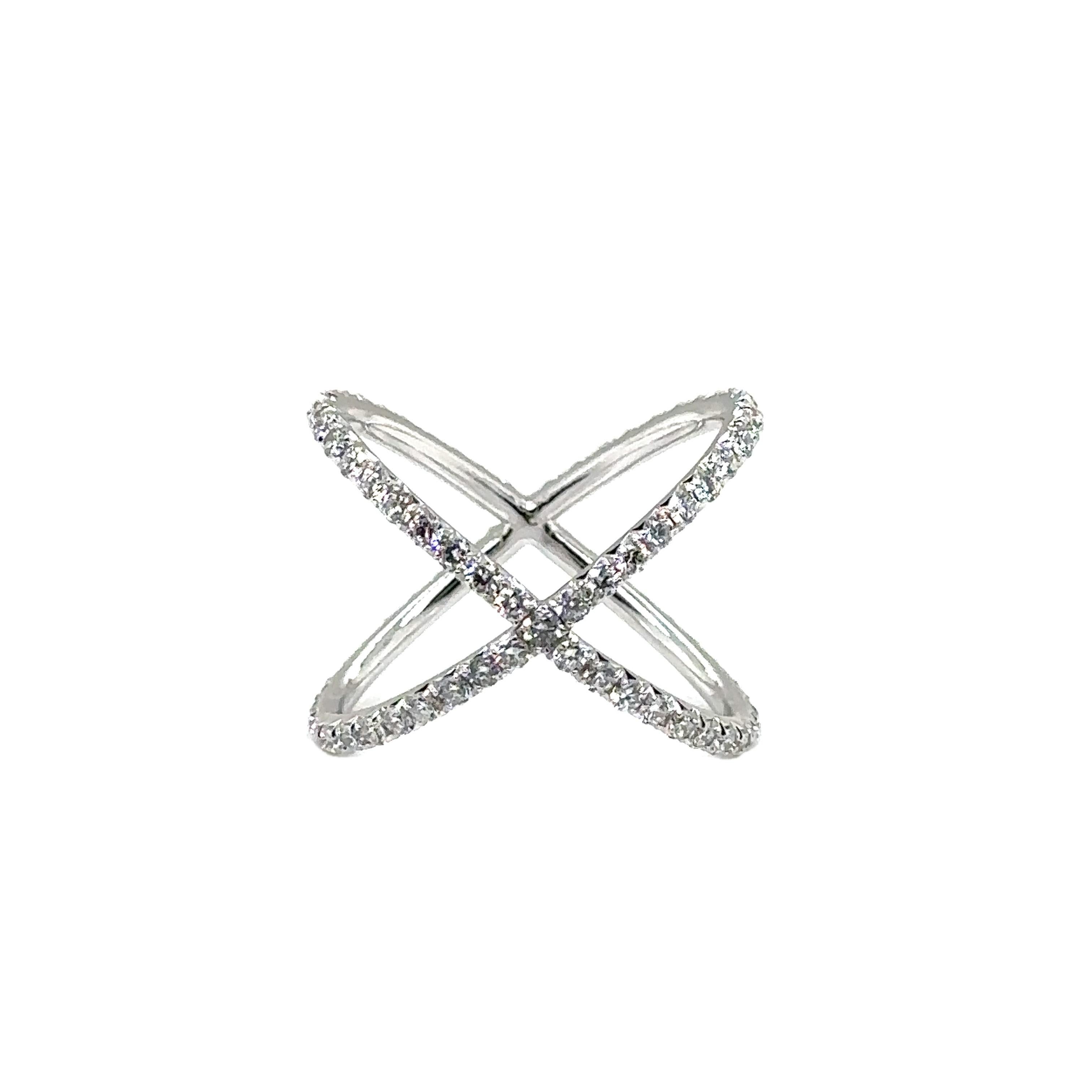 Modern R-X RING - 18K WHITE GOLD X RING with DIAMONDS  For Sale