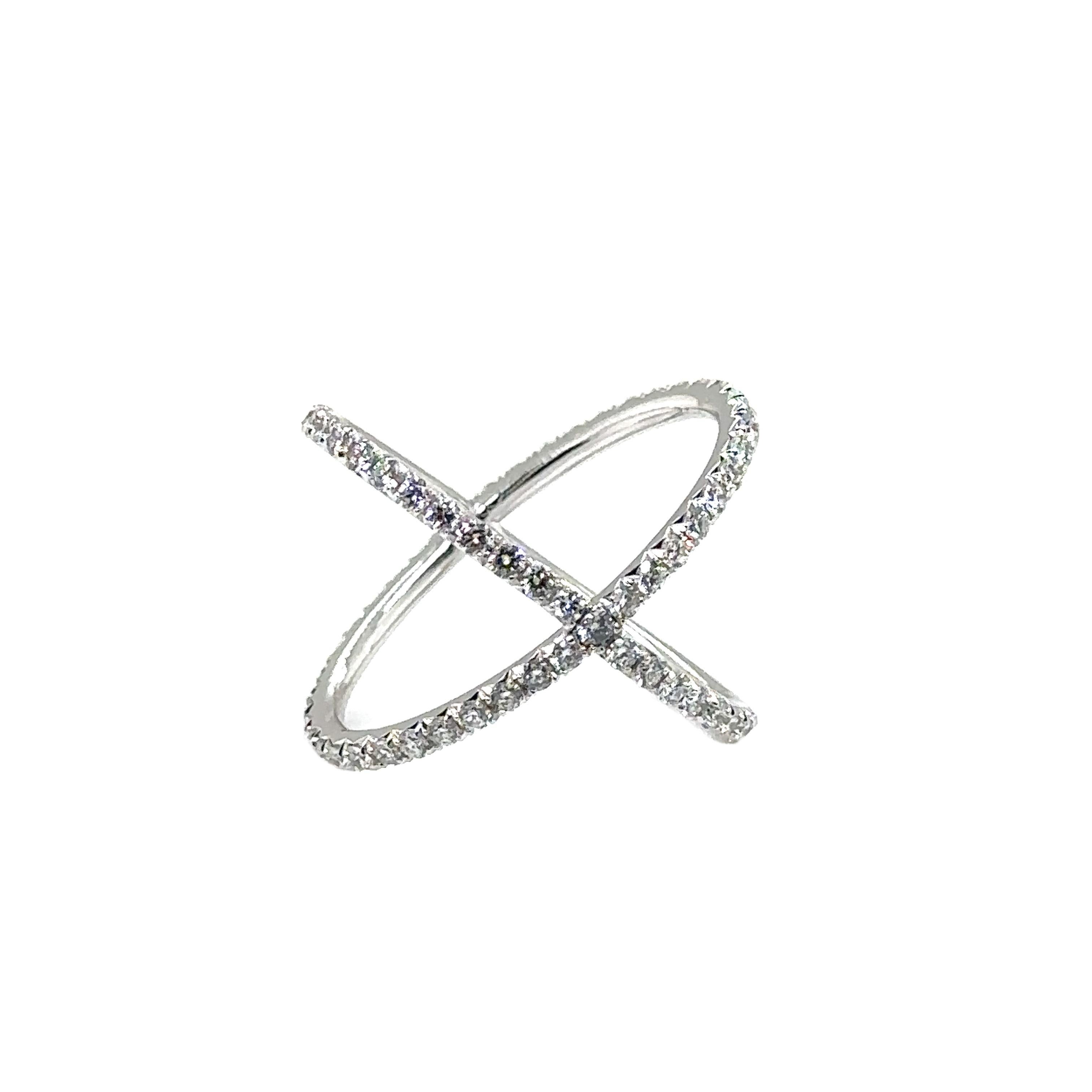 Brilliant Cut R-X RING - 18K WHITE GOLD X RING with DIAMONDS  For Sale