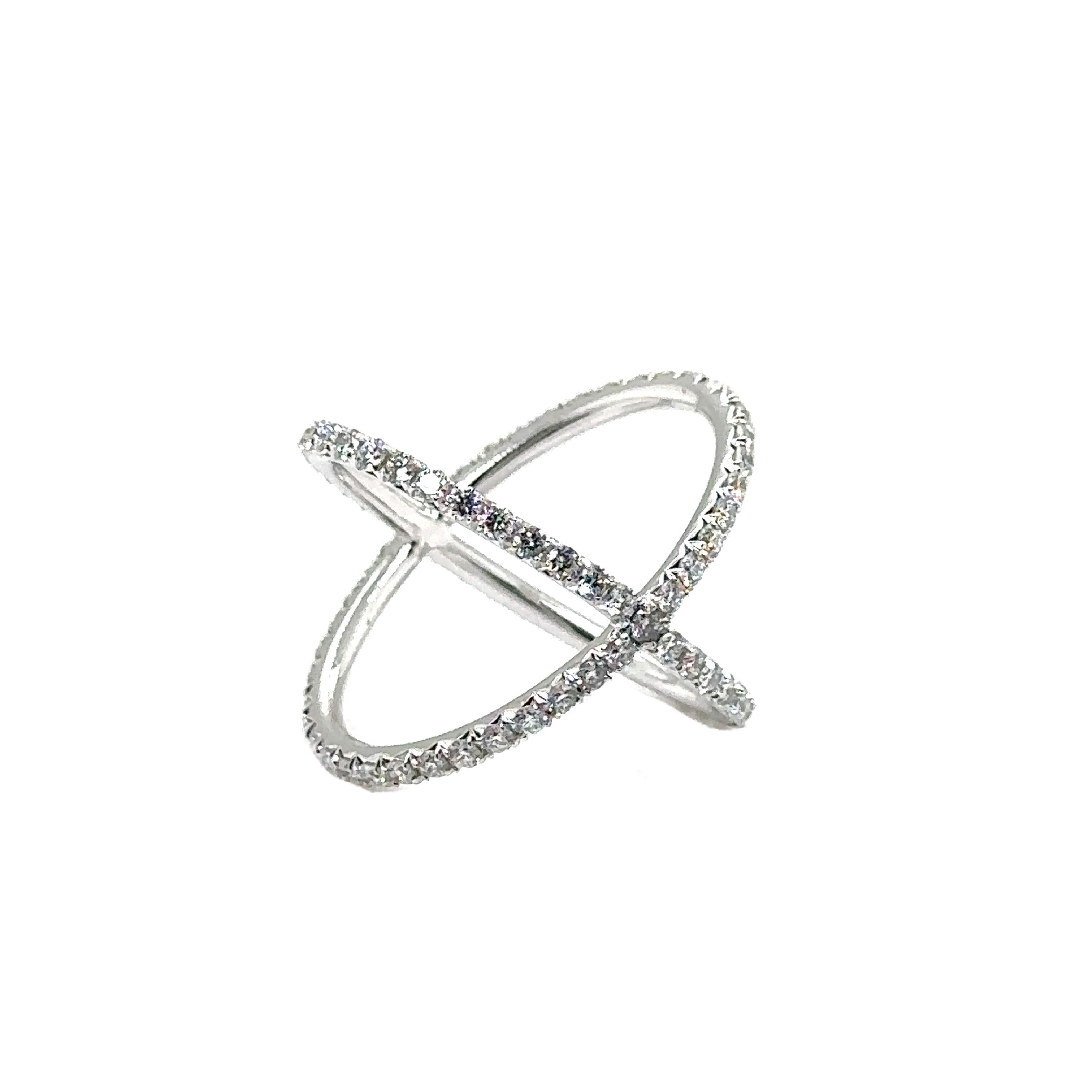 R-X RING 6.25 - 18K WHITE GOLD X RING with DIAMONDS In New Condition For Sale In New York, NY