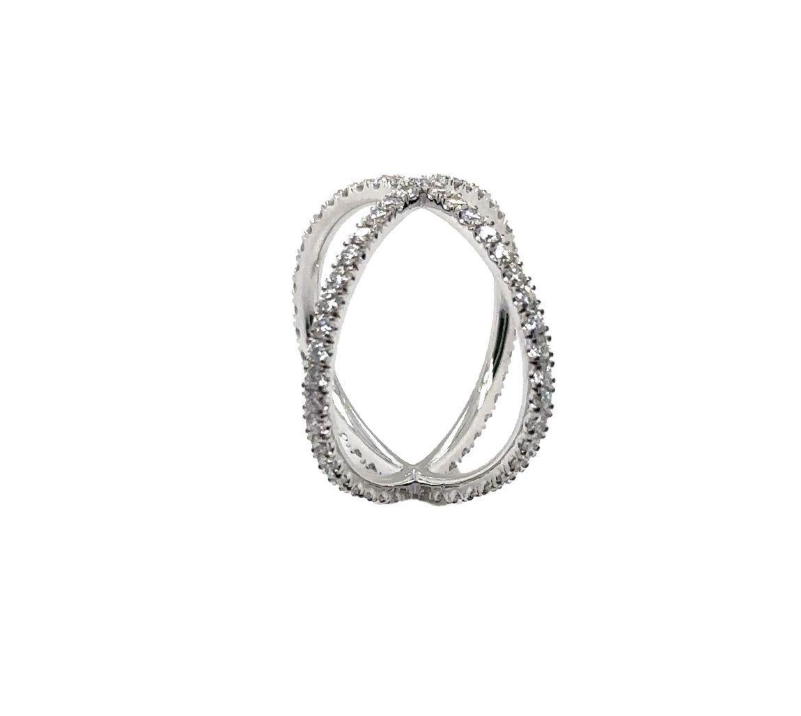 R-X RING 6.5- 18K WHITE GOLD X RING with DIAMONDS In New Condition For Sale In New York, NY