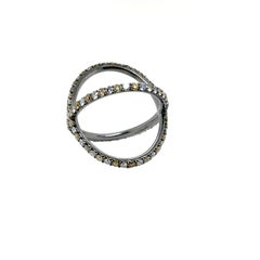 R-X RING C&W - 18K WG X RING with NATURAL YELLOW & BROWNISH AND WHITE DIAMONDS