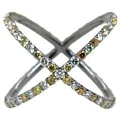 Bague R-X C&W, 18K WG X avec diamants naturels jaunes, bruns et blancs 