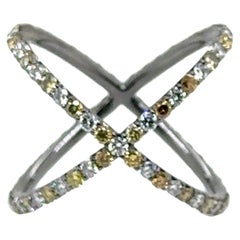 R-X RING C&W - 18K WG X RING with NATURAL YELLOW & BROWNISH AND WHITE DIAMONDS 