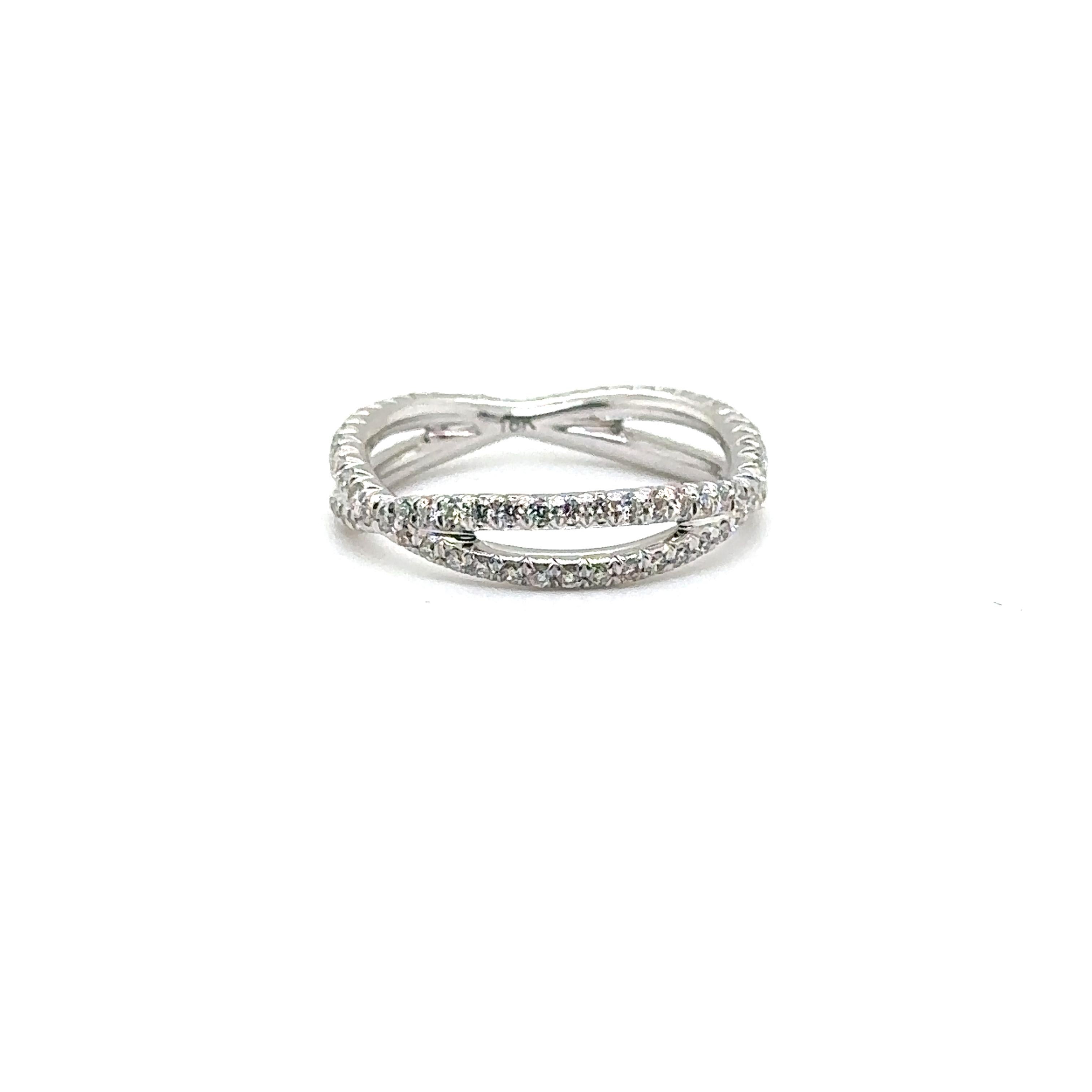 18K WHITE GOLD RING with DIAMONDS 
Metal: 18K White Gold
Diamond Info: 
90 – H/VS ROUND BRILLIANT DIAMONDS
SETTING MICRO PAVE CUT DOWN 
Total Ct Weight: 0.63 cwt.
Item Weight: 2.88 gm
Ring Size: 5 (Can be sized up to 5 ¼)
Measurements:  4.25 mm