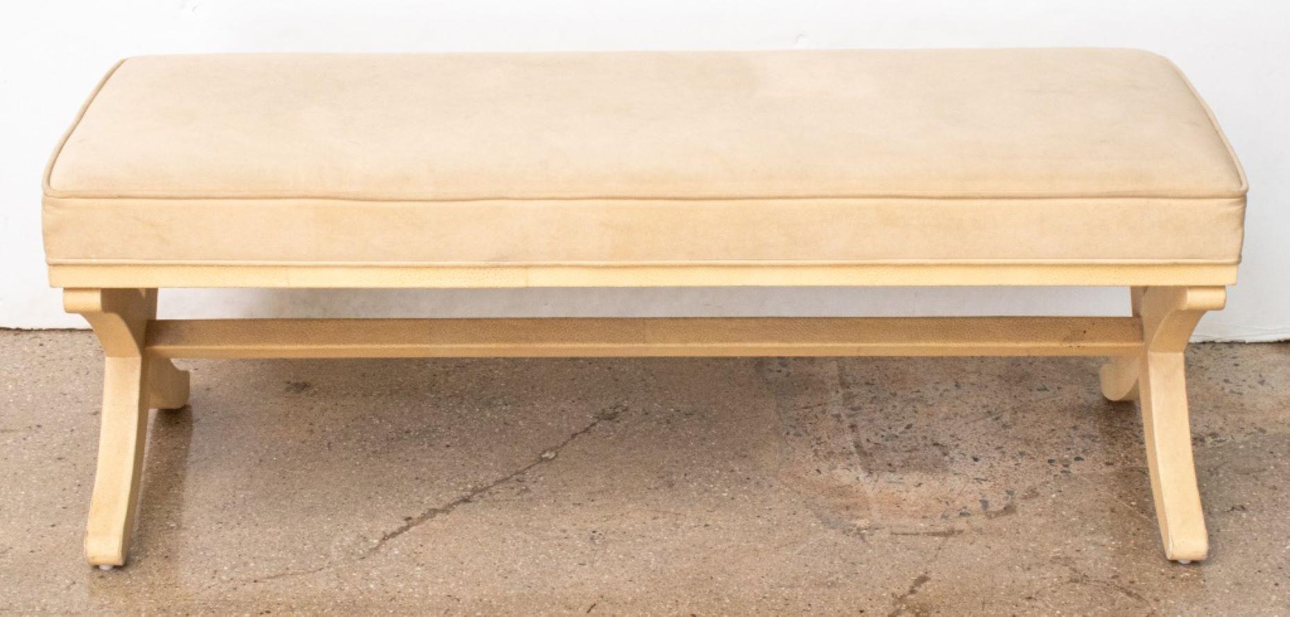 R & Y Augousti, Paris Art Deco style cream colored shagreen-veneered bench with upholstered seat. 17