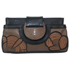 R & Y Augousti Embroidered Leather Clutch With Shagreen Closure