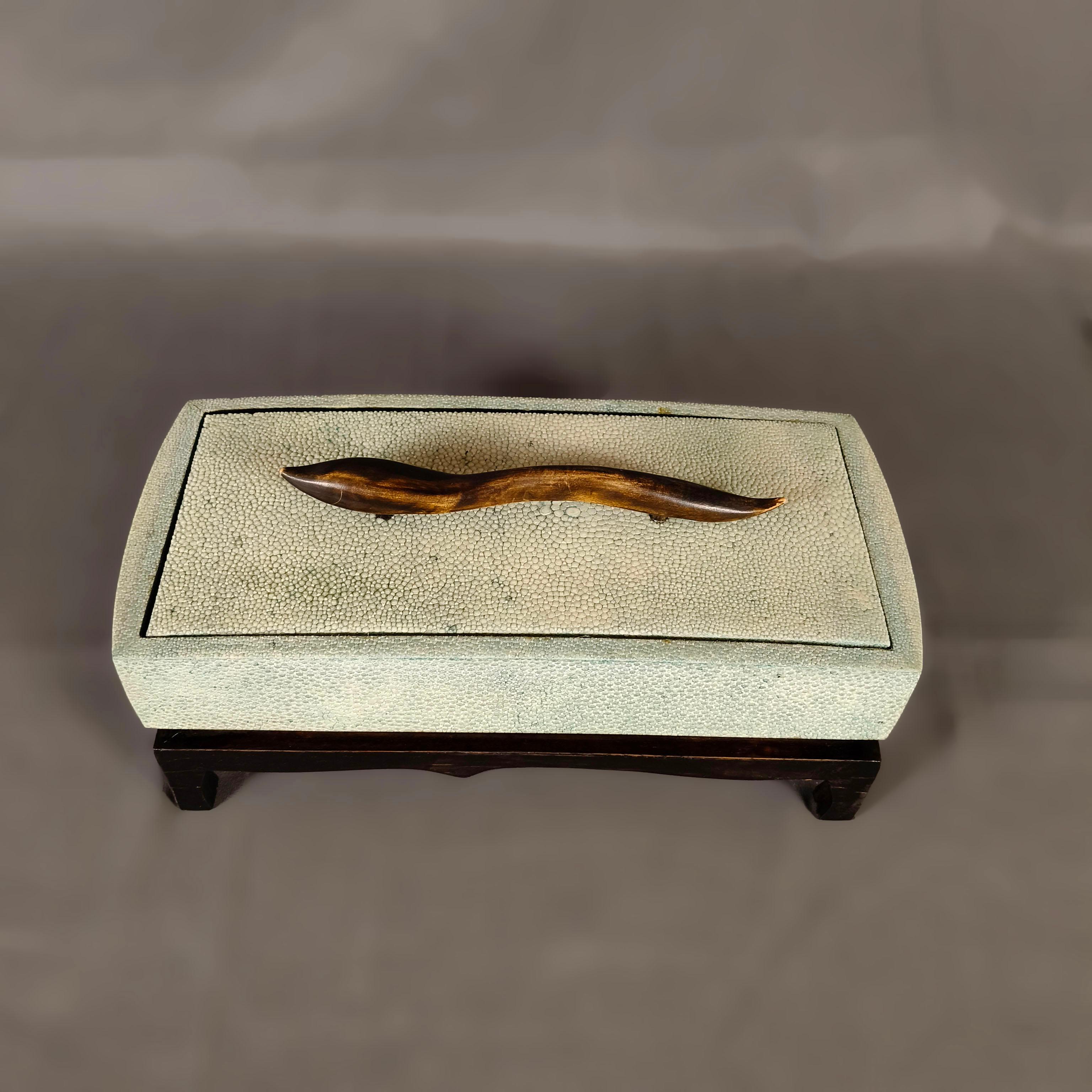 Post-Modern R & Y Augousti Green Stingray Shagreen And Wood Jewel Box