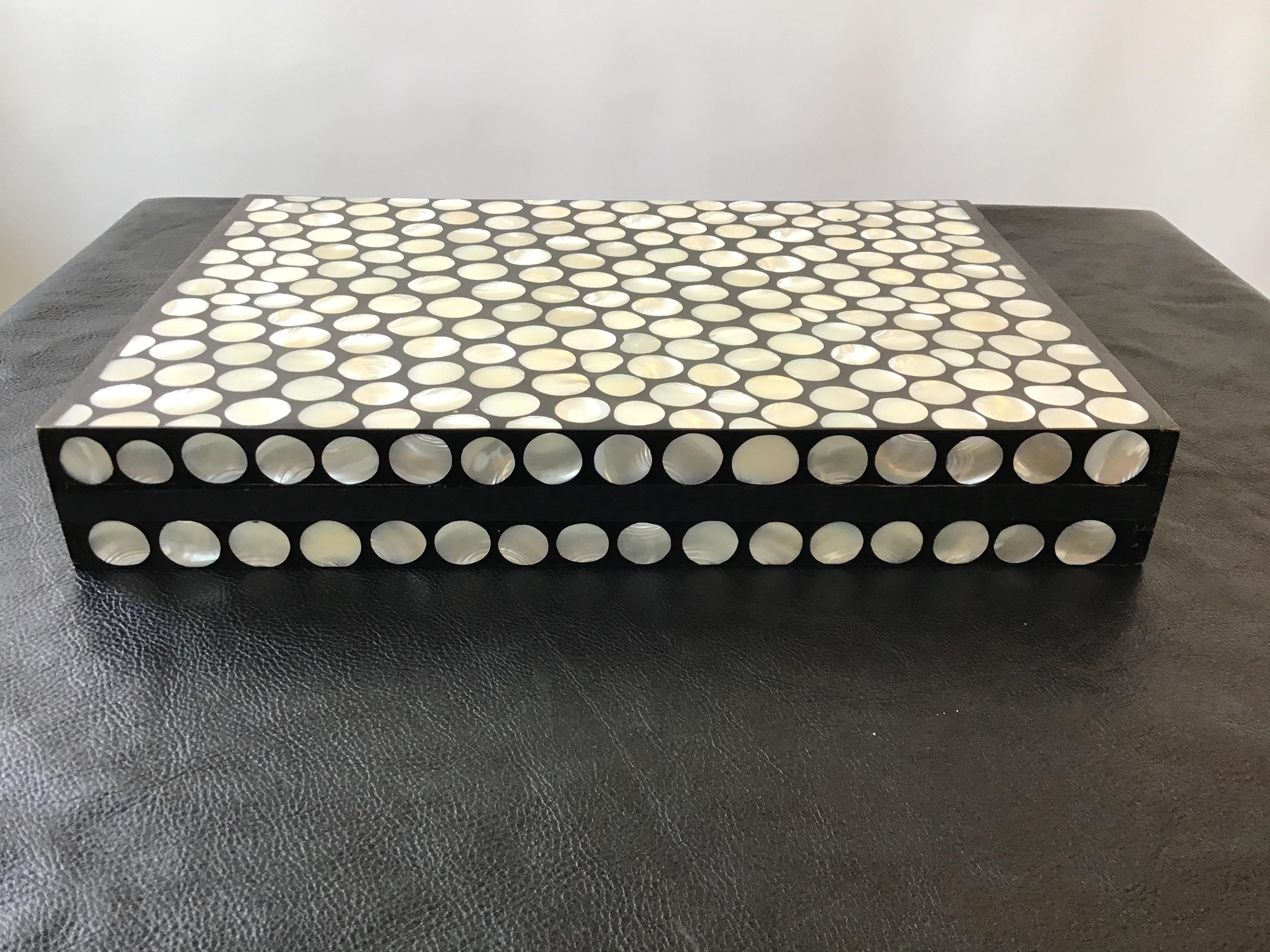 R & Y Augousti mother of pearl sliding drawer box.