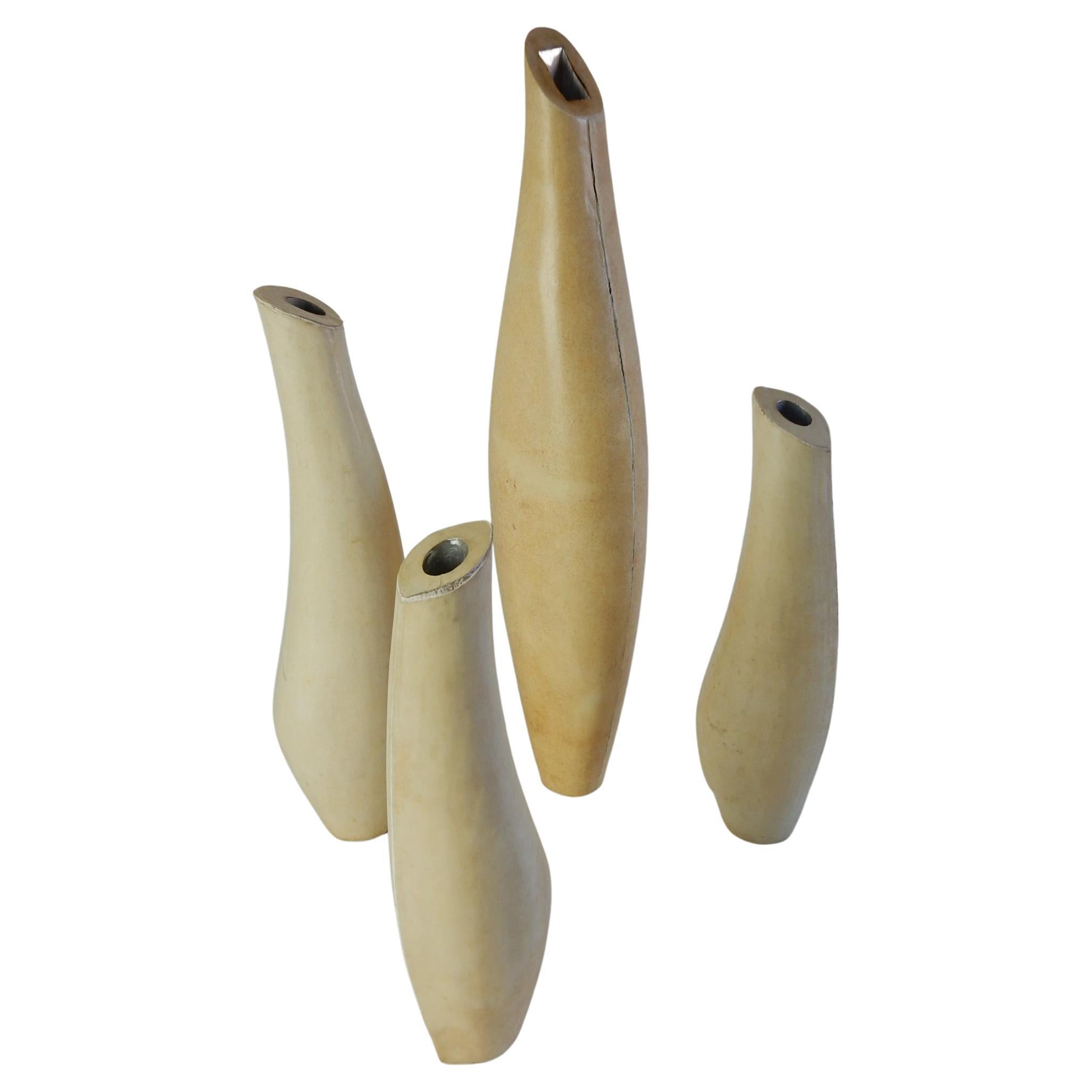 Mid-Century Modern R & Y Augousti of Paris Leather Shagreen Clad Vases, Set of 4 For Sale