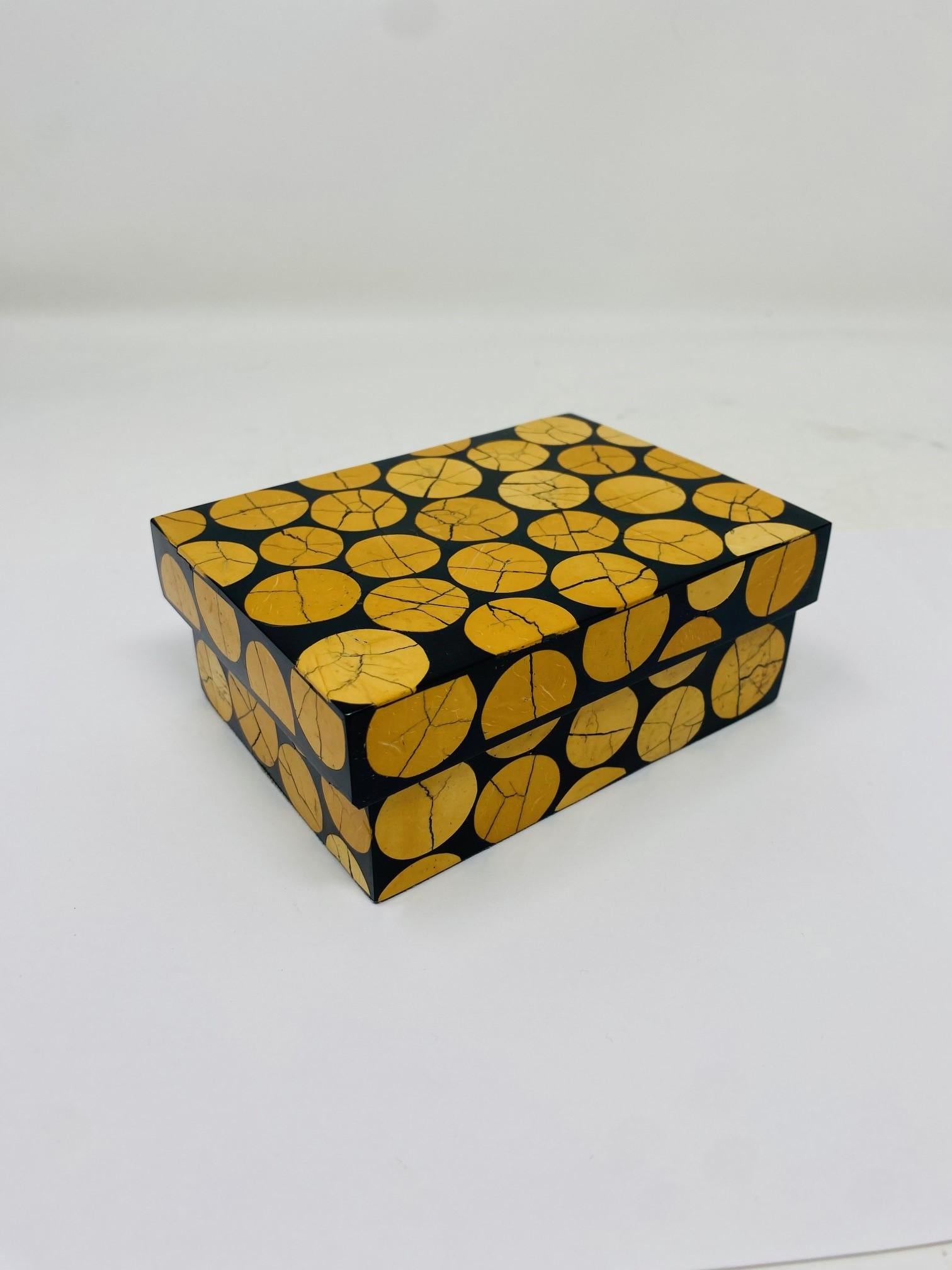 Late 20th Century R Y Augousti Organic Modern  Lacquer Wood Inlaid Trinket Box  For Sale
