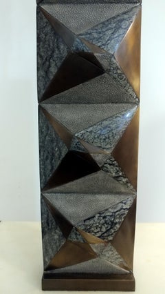 R & Y Augousti Paris Faceted Cut Shagreen, Marble and Bronze Table Lamp