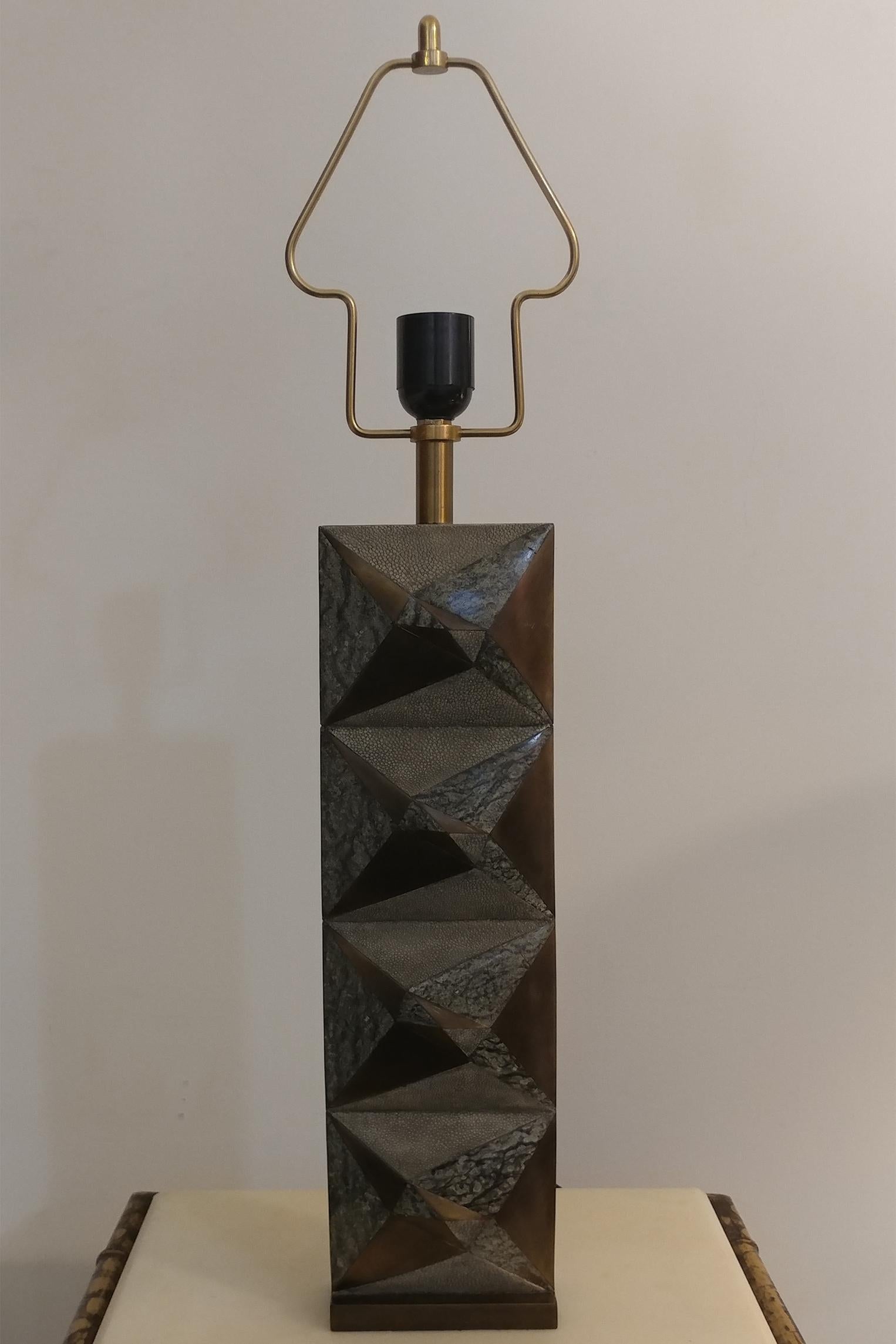 Modern R & Y Augousti Paris Faceted Cut Shagreen, Marble and Bronze Table Lamp For Sale