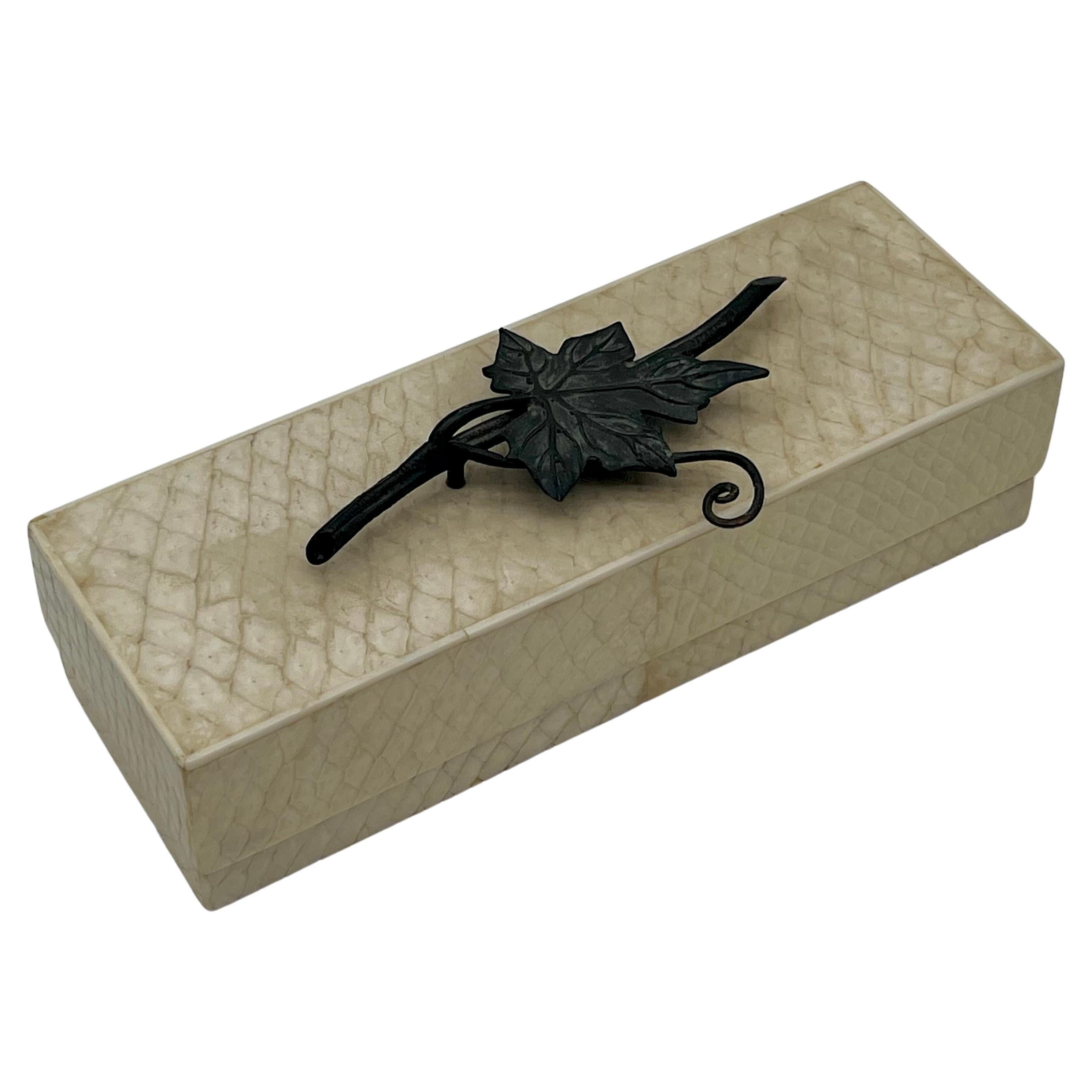 R & Y Augousti Paris France Applied Ivy Snakeskin Decorative Table Box