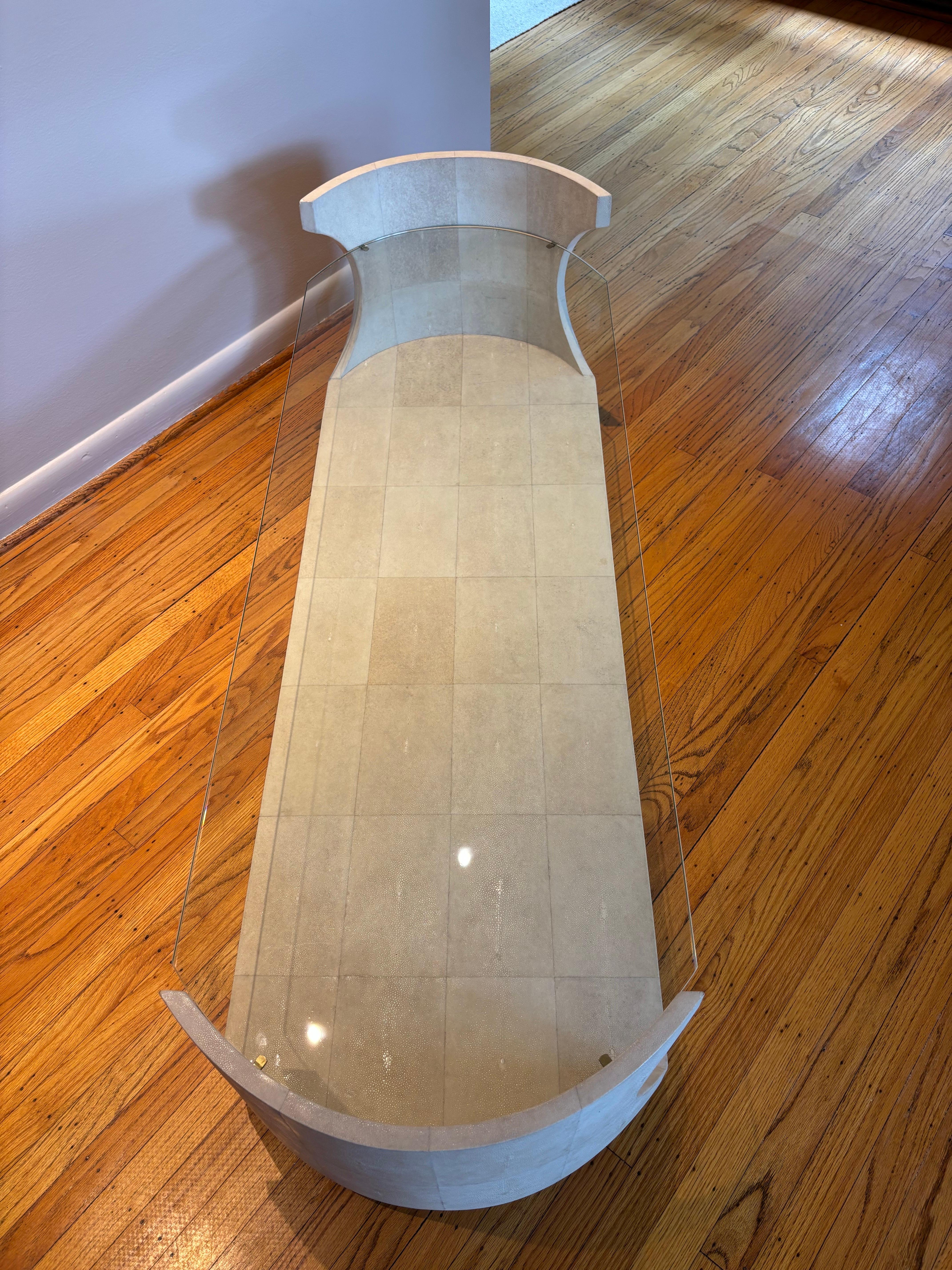 French R & Y Augousti Paris Shagreen and Glass Coffee Table For Sale