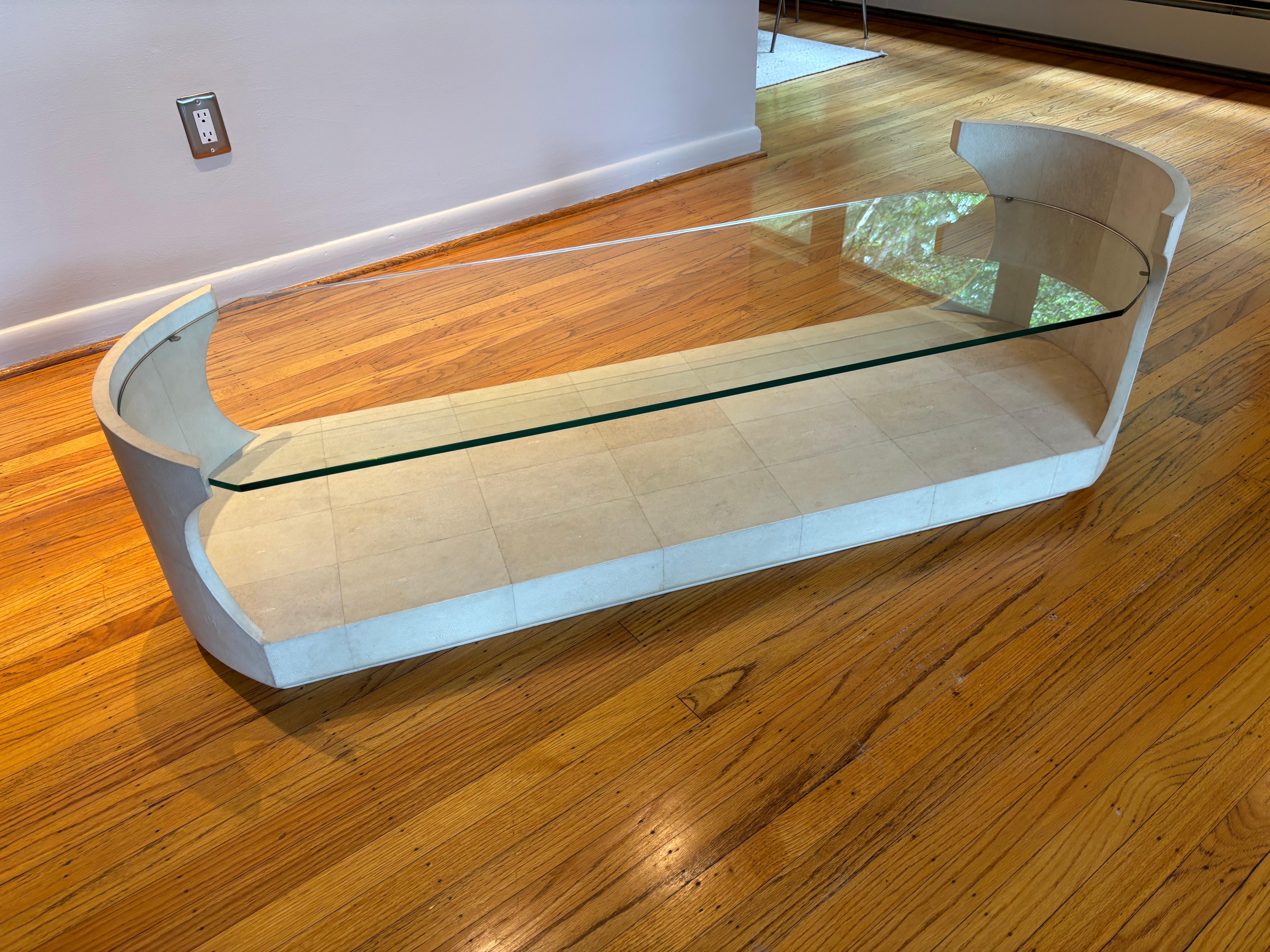 R & Y Augousti Paris Shagreen and Glass Coffee Table For Sale 2